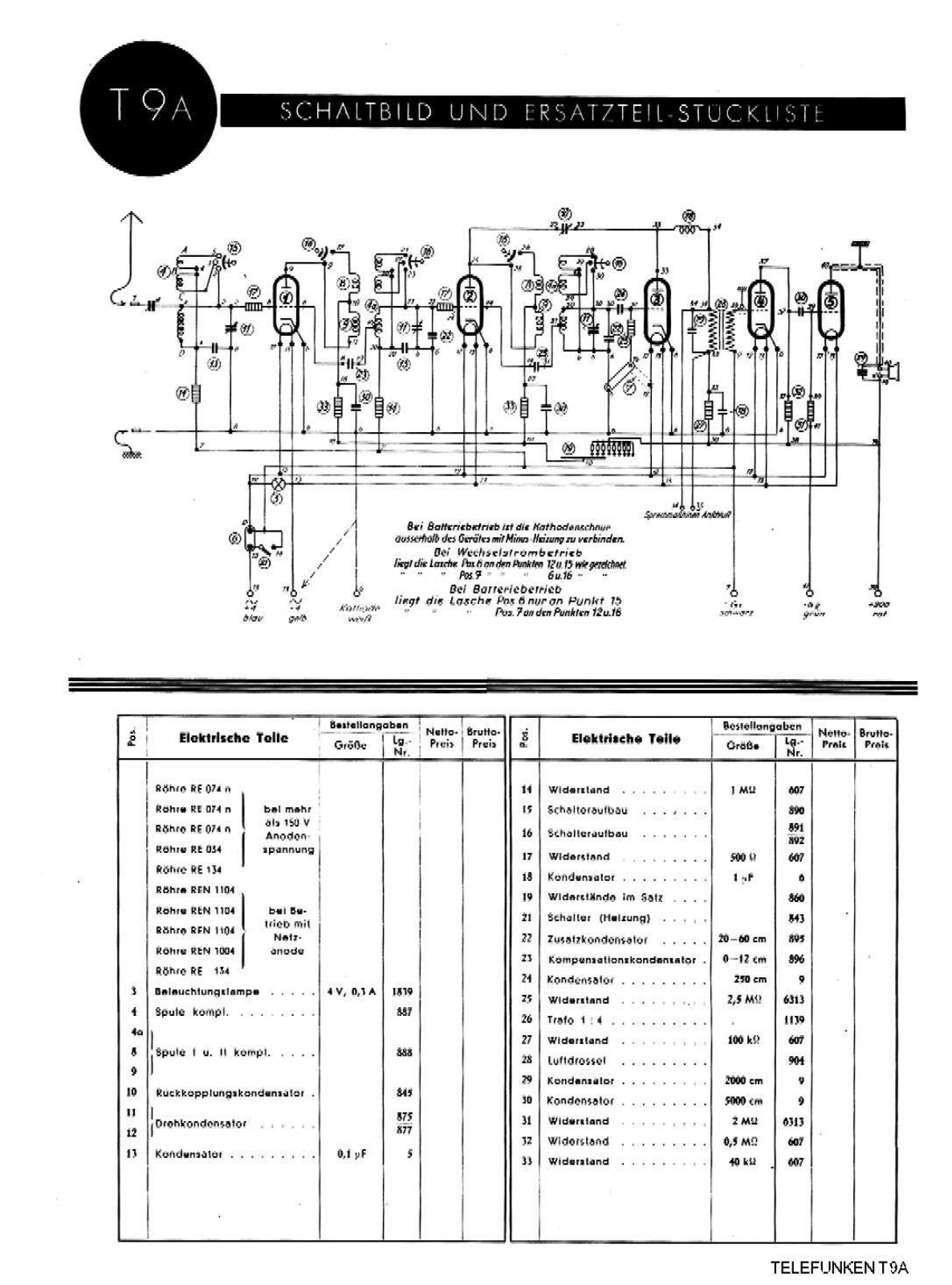 Telefunken T9-A Schematic