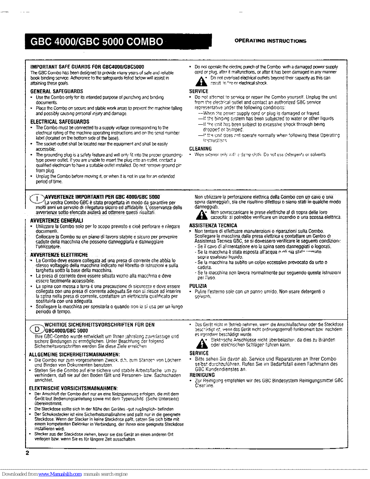 GBC 4000 Combo, 5000 Combo Operating Instructions Manual