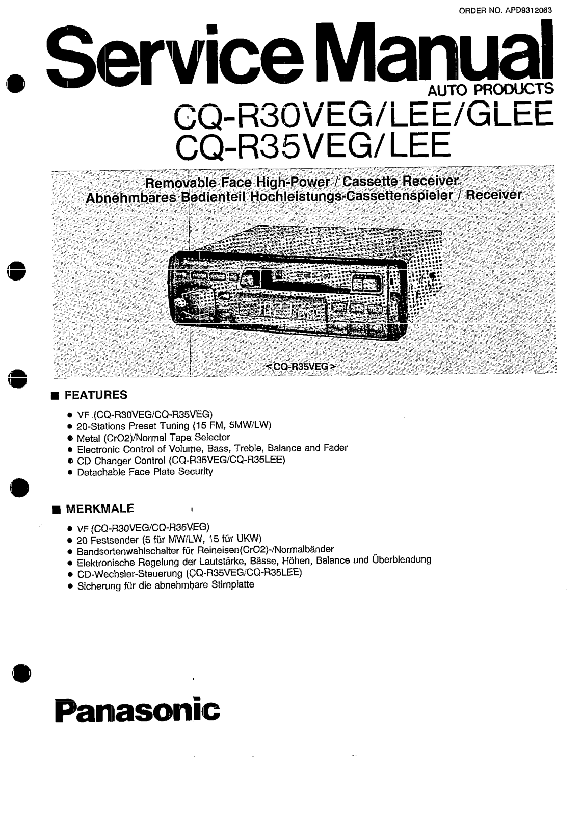 Panasonic CQR-30-GLEE, CQR-30-LEE, CQR-30-VEG, CQR-35-VEG, CQR-35-LEE Service manual