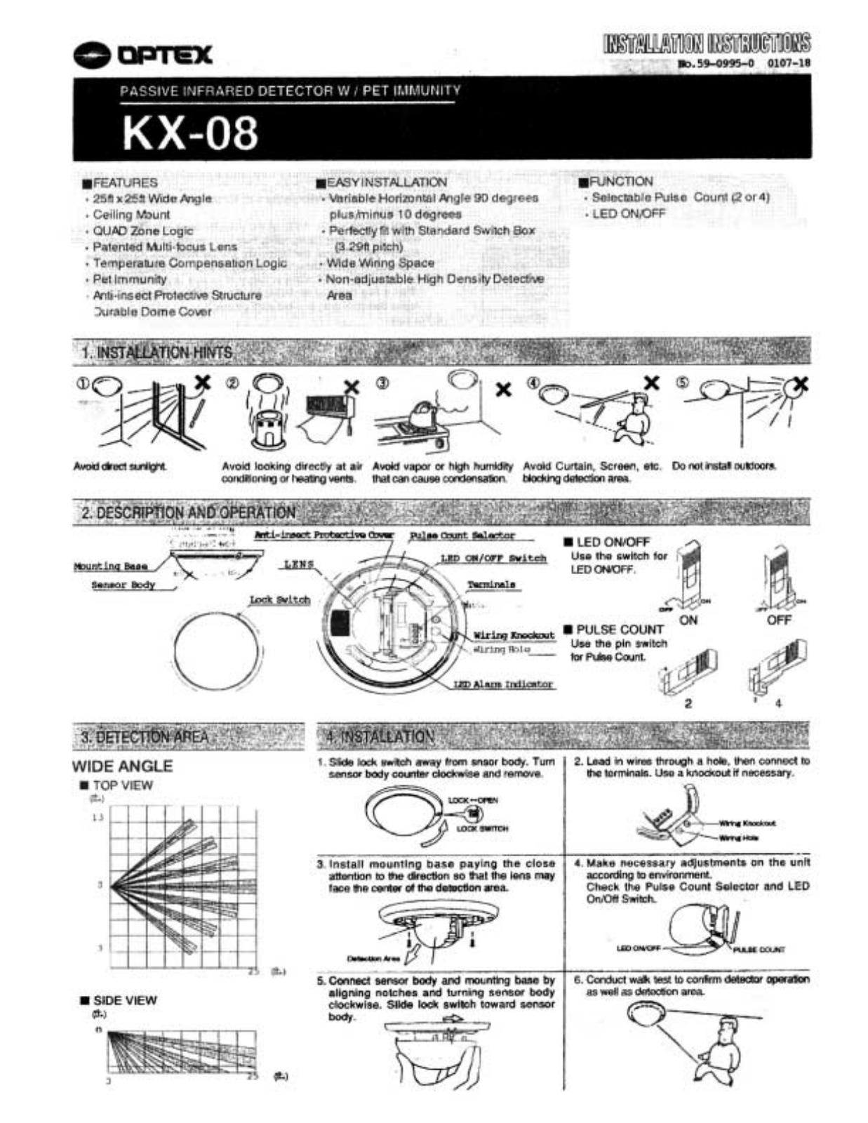 Optex KX-08 Installation