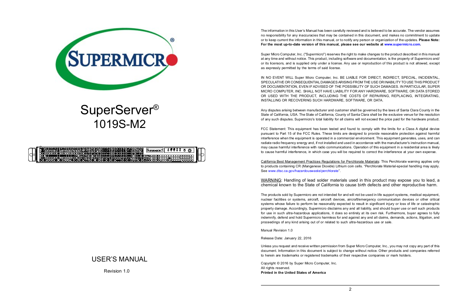 Supermicro 1019S-M2 User Manual