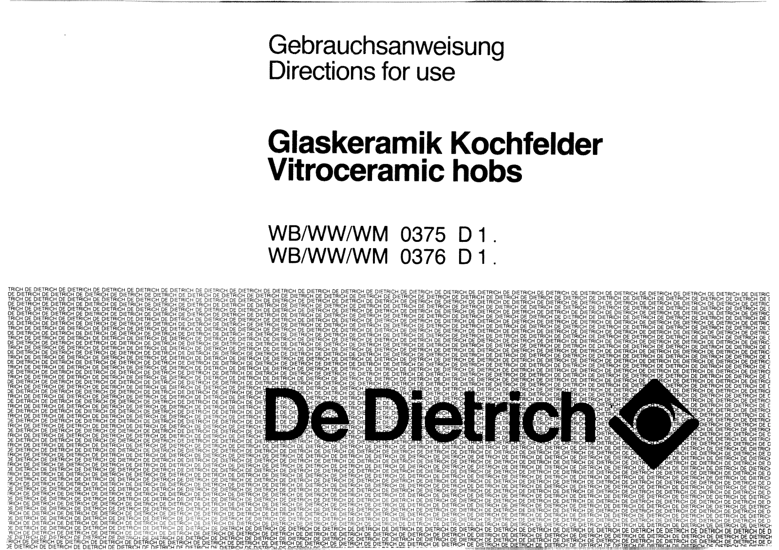 De dietrich WM0375D1, WB0376D1, WW0375D1, WB0375D1, WW0376D1 User Manual