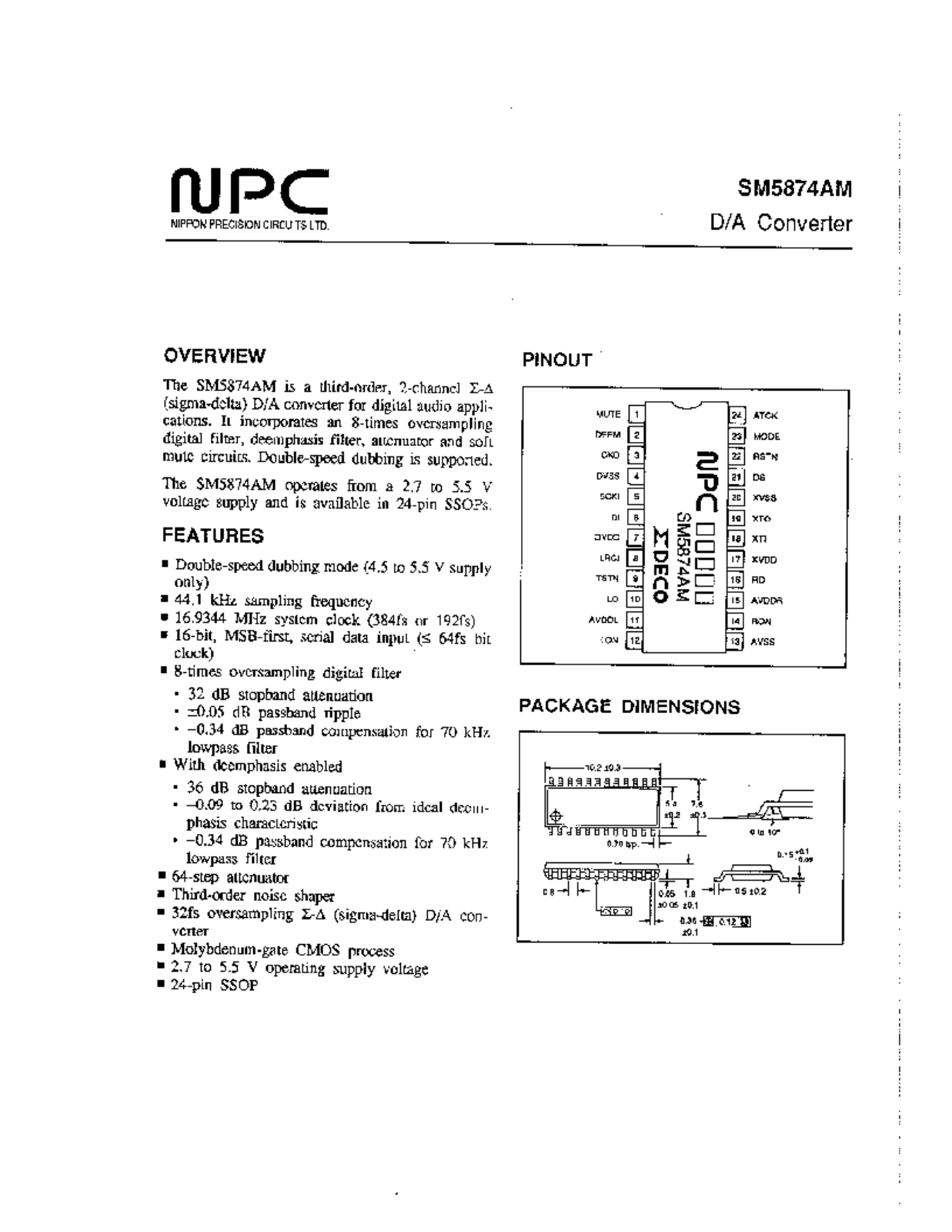 NPC SM5874AM Datasheet