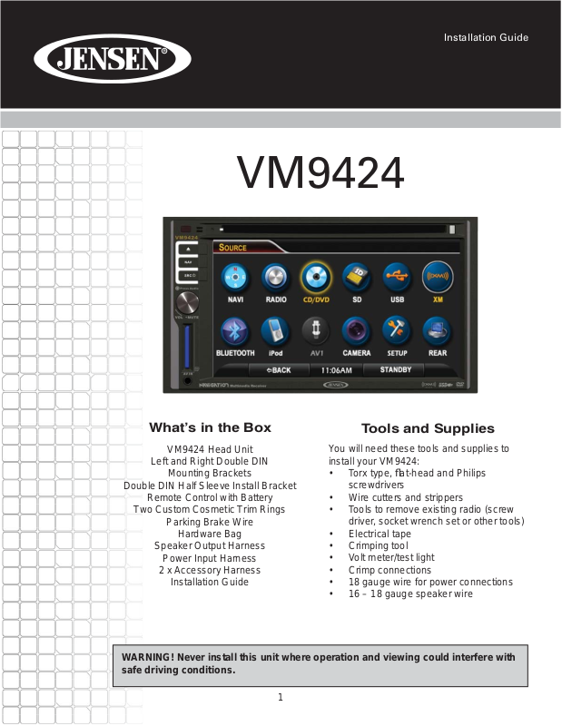 Jensen VM9424 User Manual
