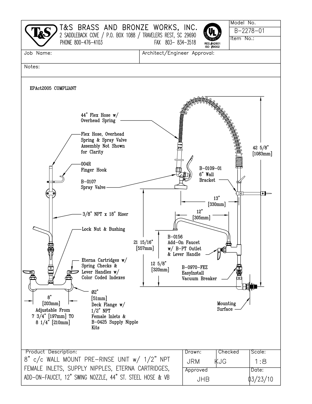 T&S Brass B-2278-01 User Manual