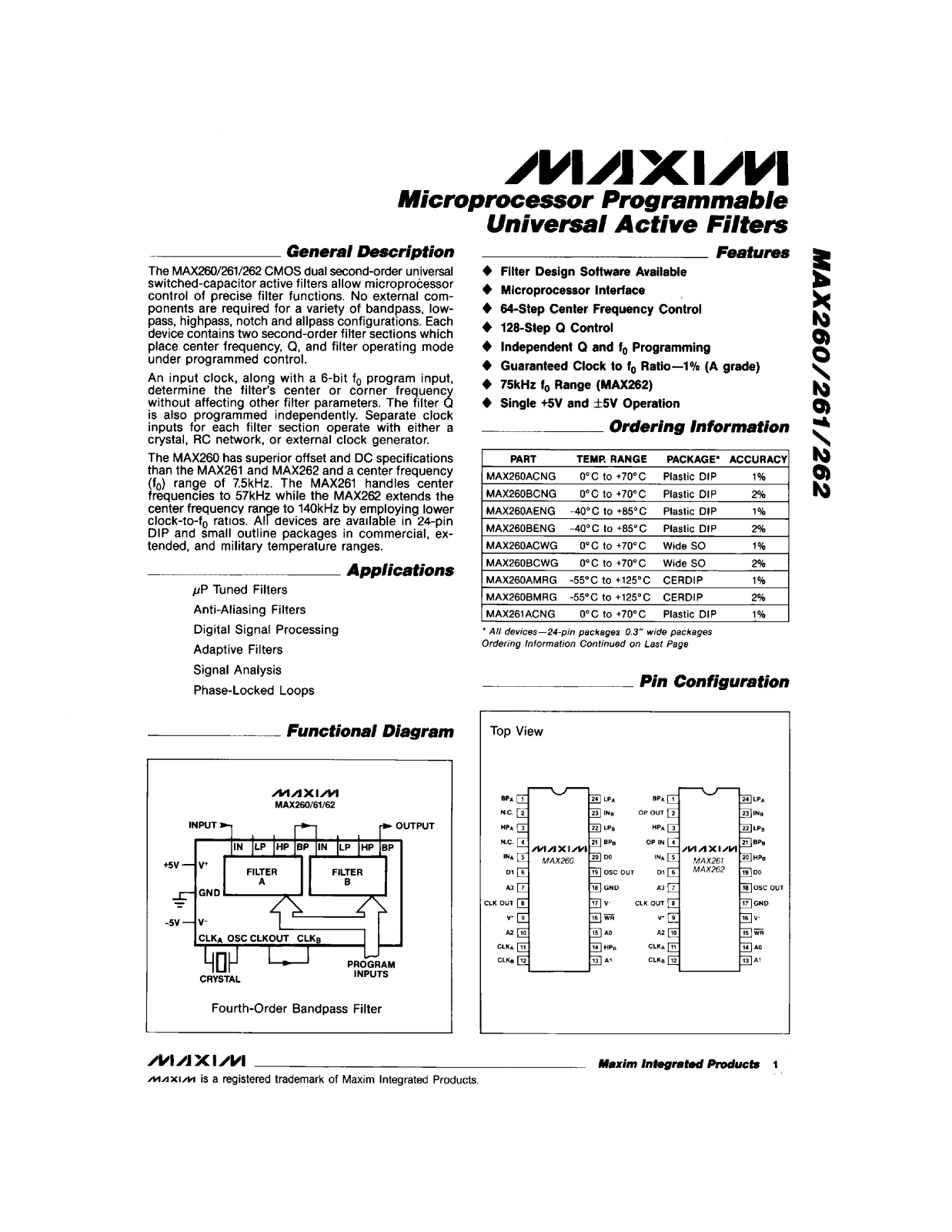 Maxim MAX261BENG, MAX261BCWG, MAX261BCNG, MAX261AMRG, MAX261ACWG Datasheet