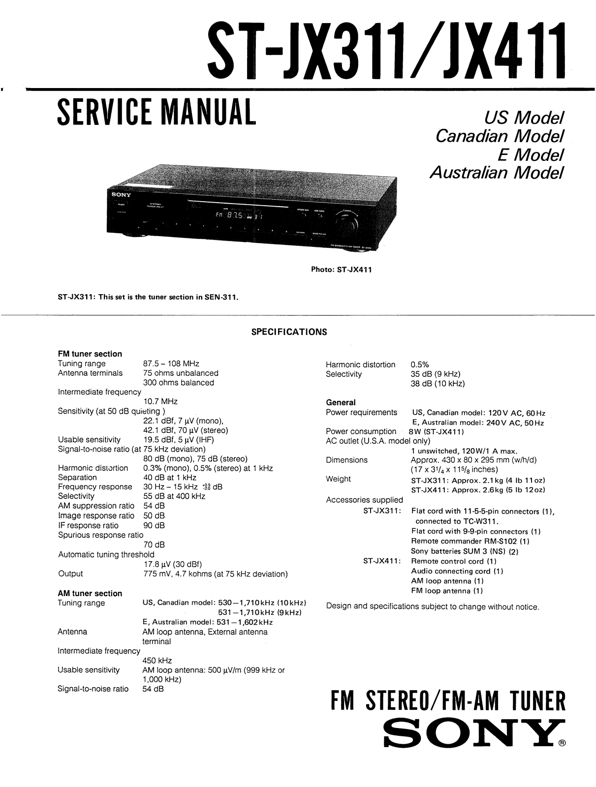 Sony STJX-311 Service manual