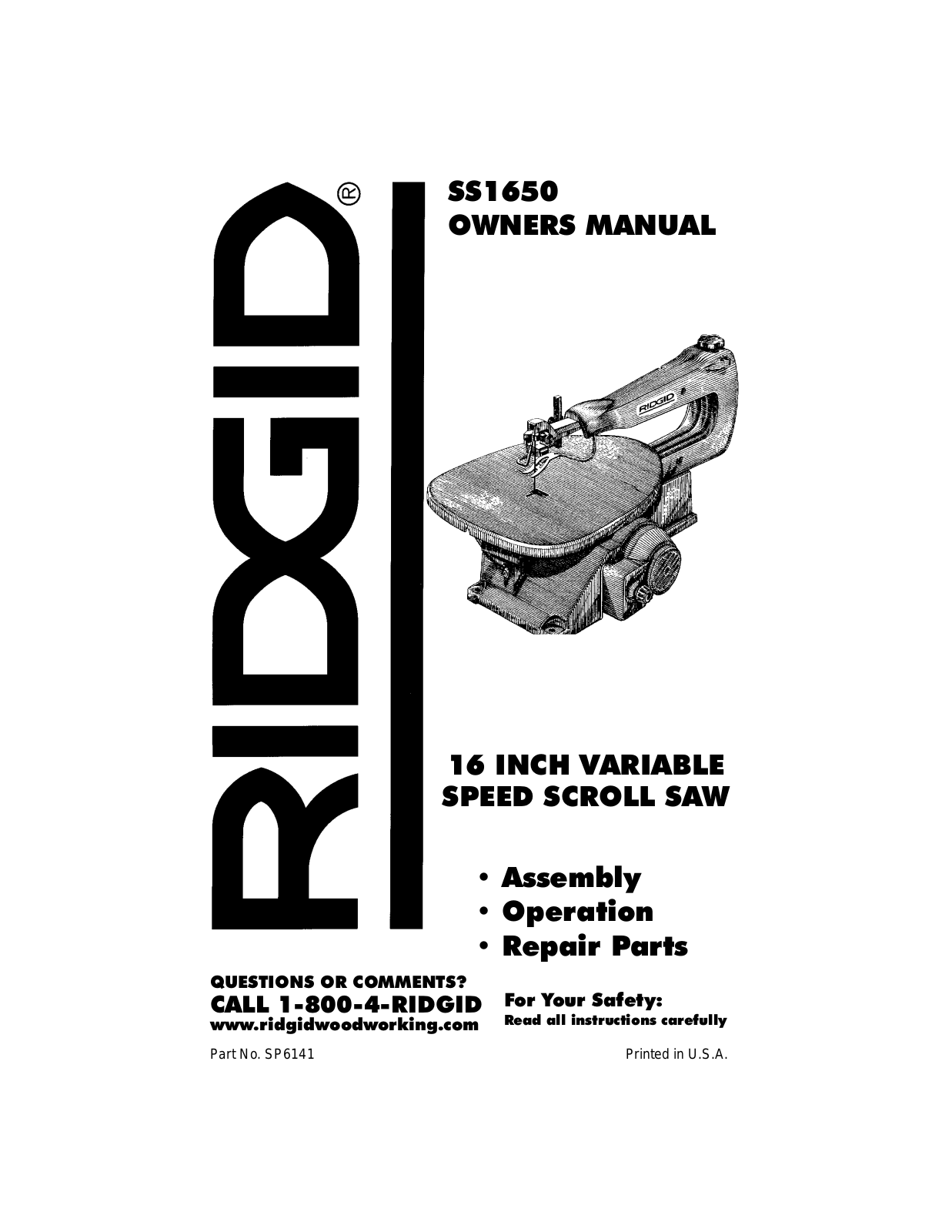 Ridgid SS16500 User Manual