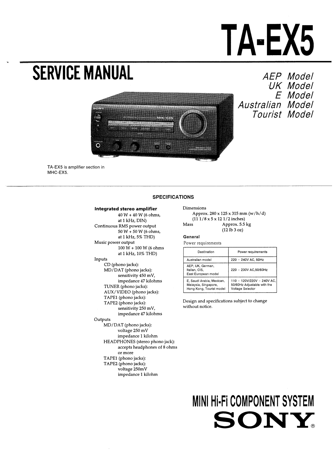 SONY TA-EX5 Service Manual