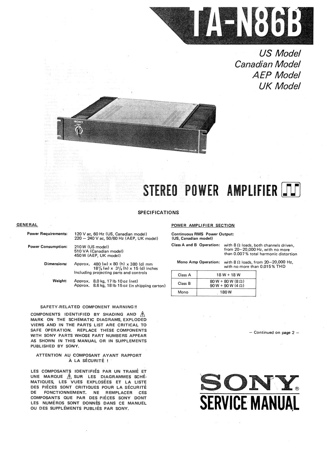 Sony TAN-68-B Service manual