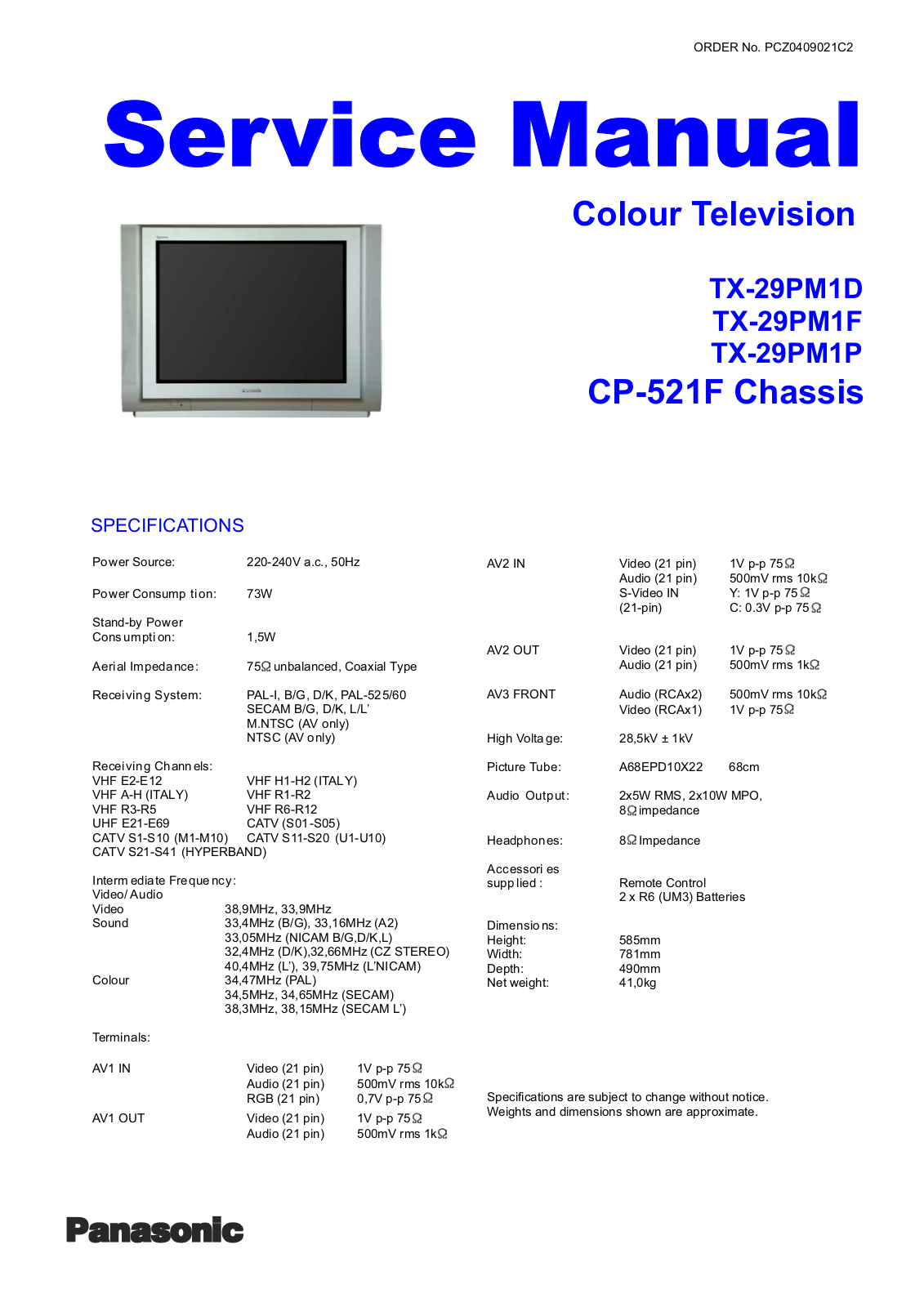 Panasonic TX29PM1 Service Manual