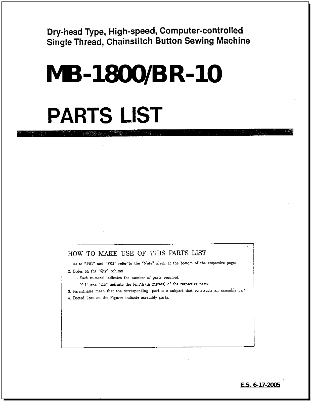 Juki BE-10 Parts List