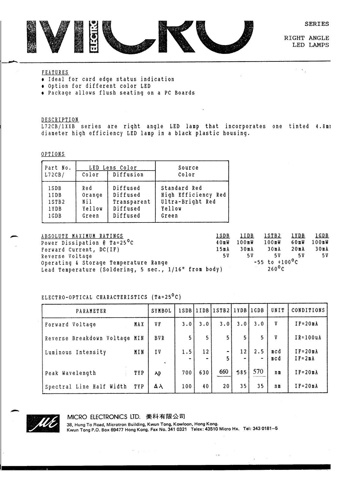 MICRO L72CB1SDB, L72CB1IDB, L72CB1STB2, L72CB1YDB, L72CB1GDB Datasheet