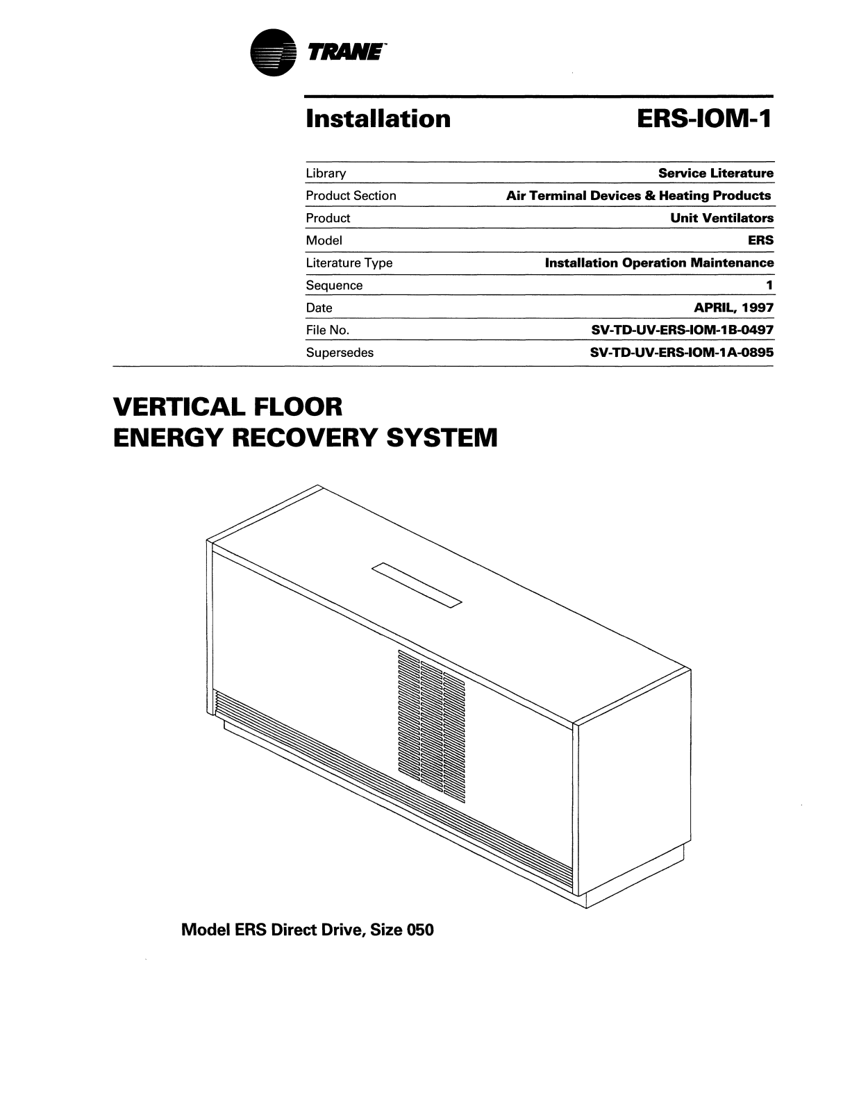 Trane ERS-IOM-1 Installation and Maintenance Manual