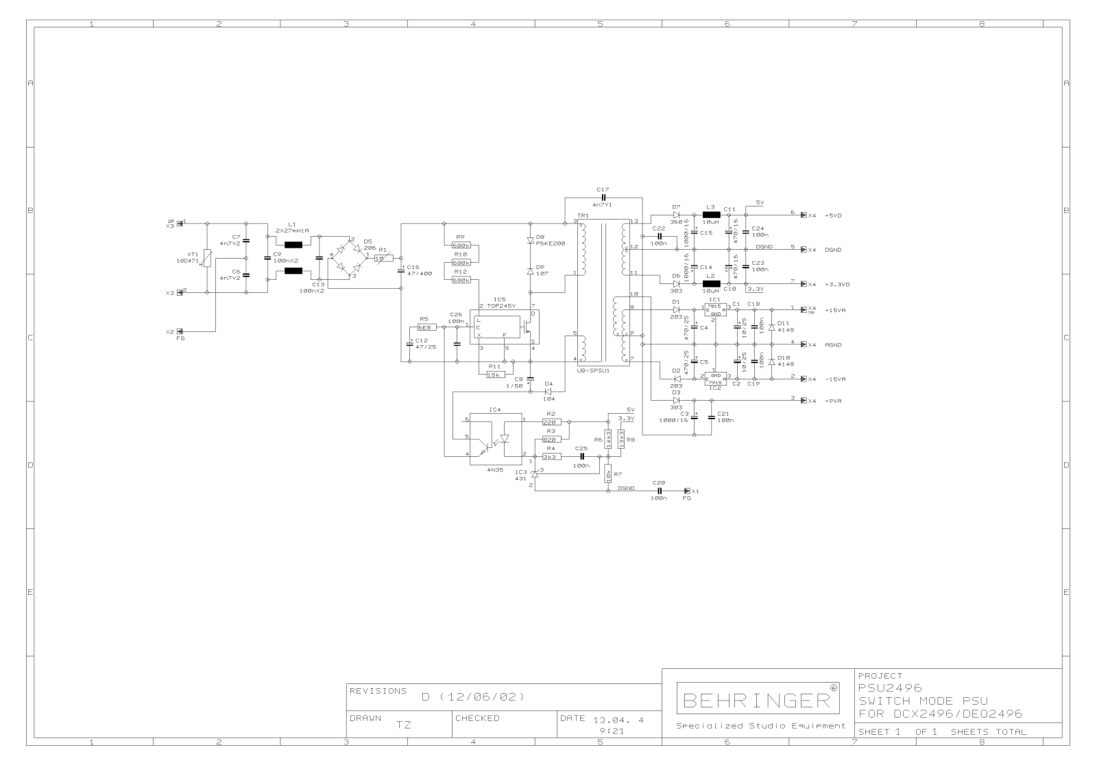 Behringer psu 2496 Schematic