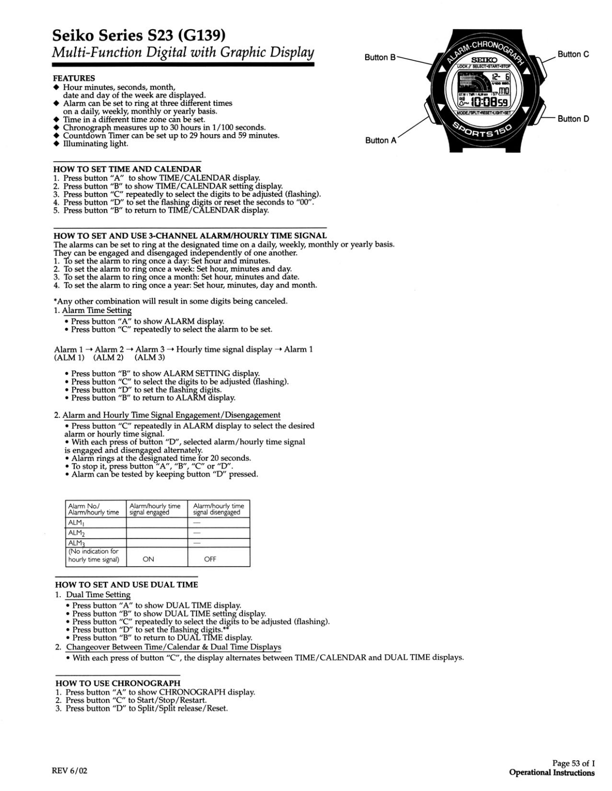 Seiko S23 G139 User Manual