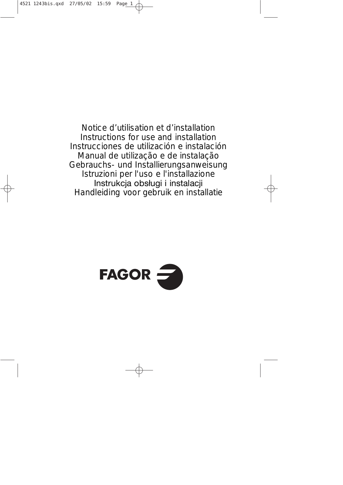 FAGOR IFT-900S, IFT-40S, IFT-30S, IFT-800S User Manual