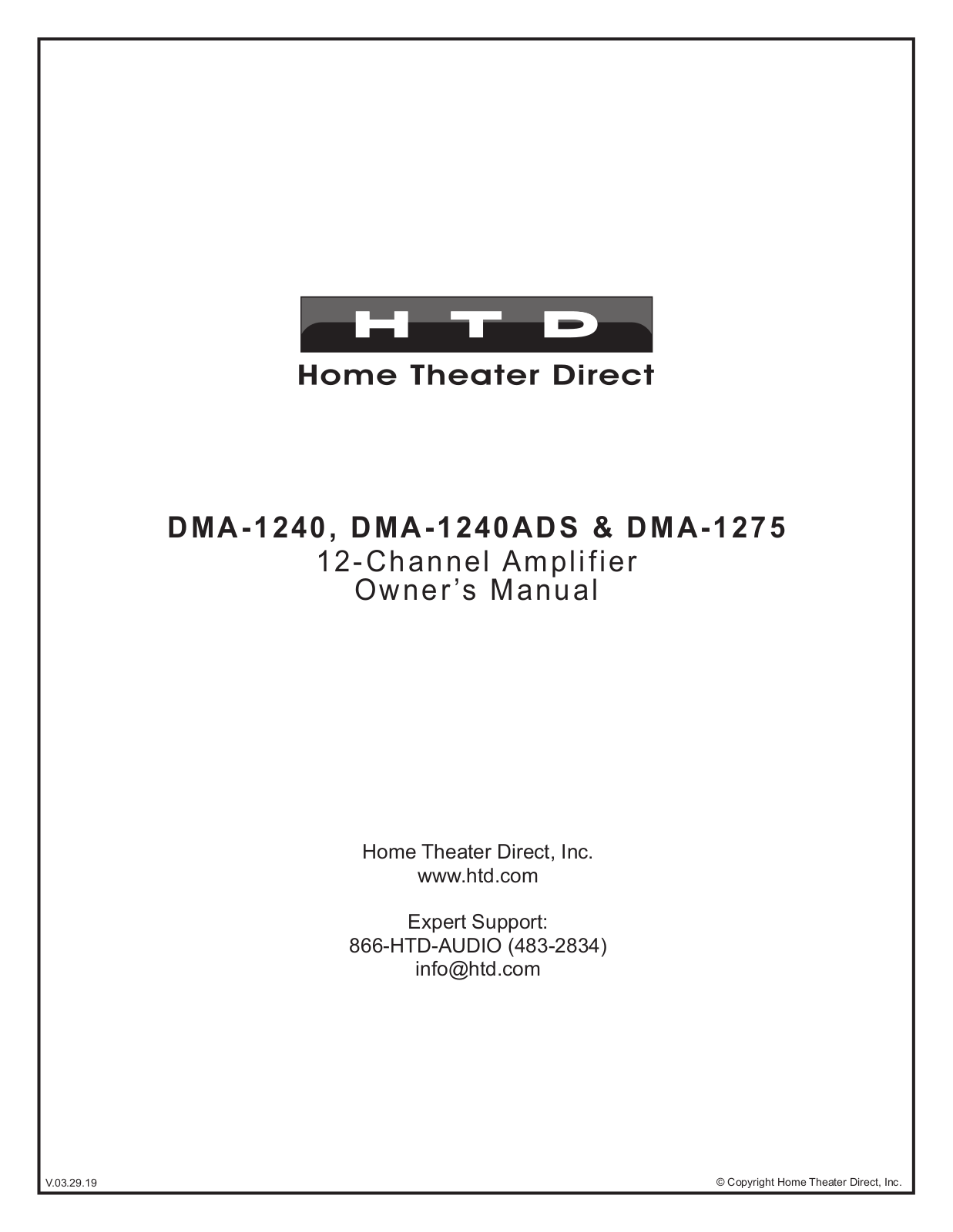 HTD DMA-1240, DMA-1240ADS, DMA-1275 Owner's Manual