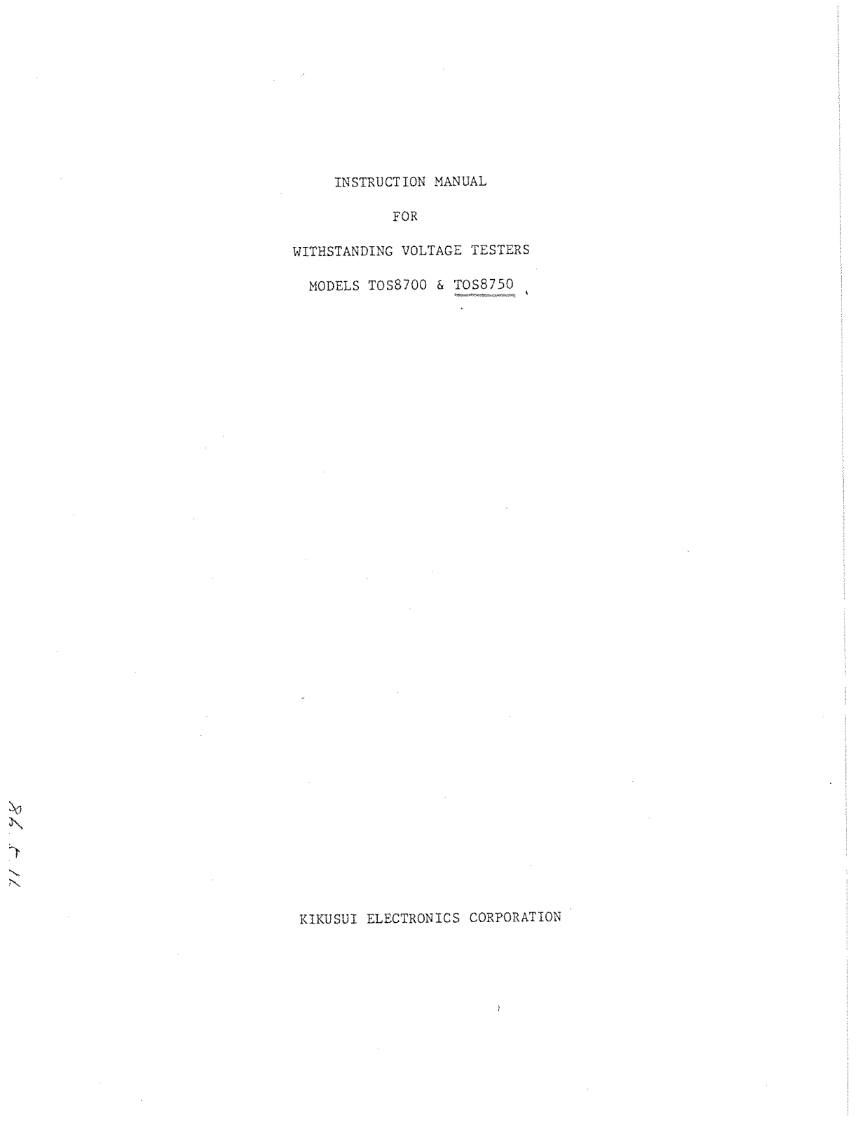 Kikusui Electronics Corporation TOS 8700, TOS 8750 User Manual