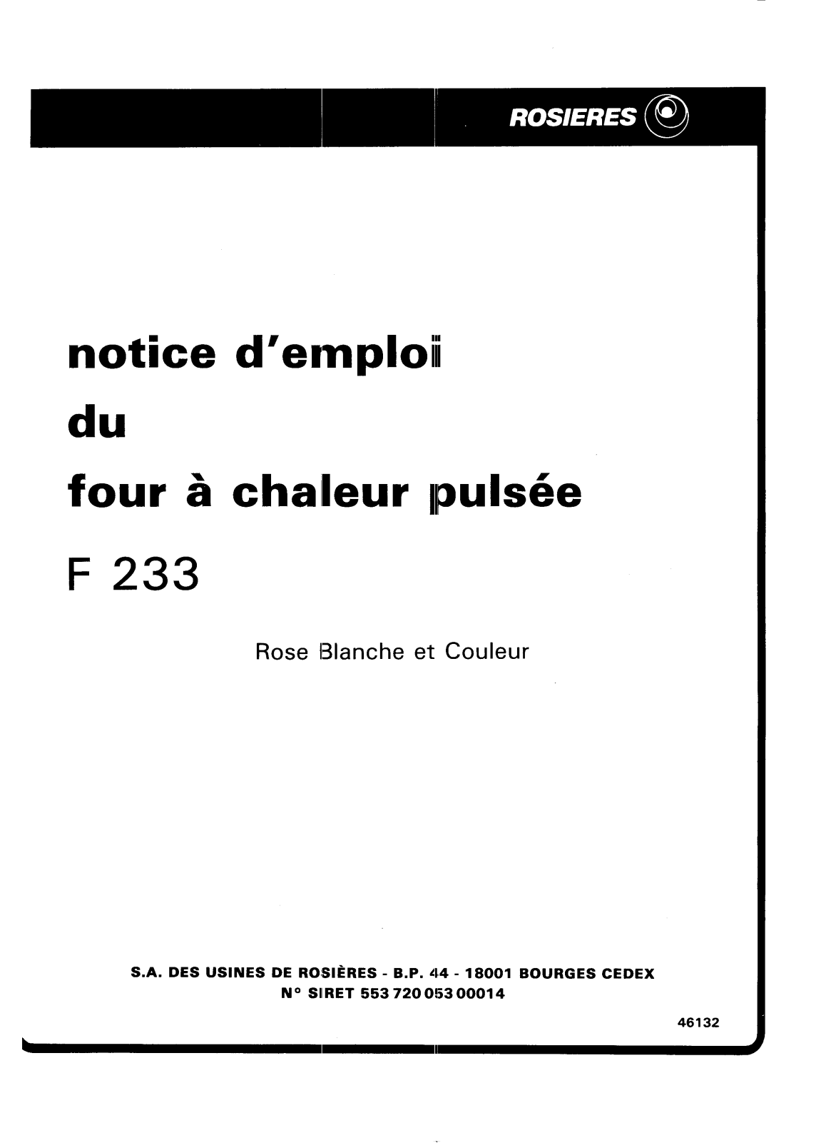 ROSIERES F 233 User Manual