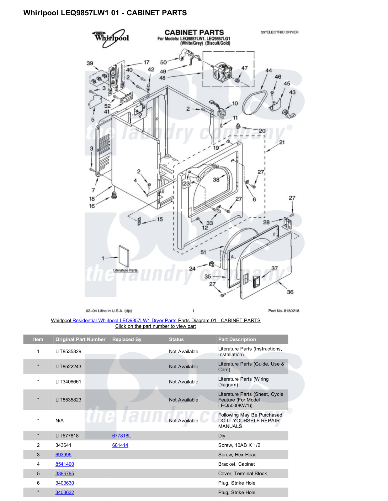 Whirlpool LEQ9857LW1 Parts Diagram