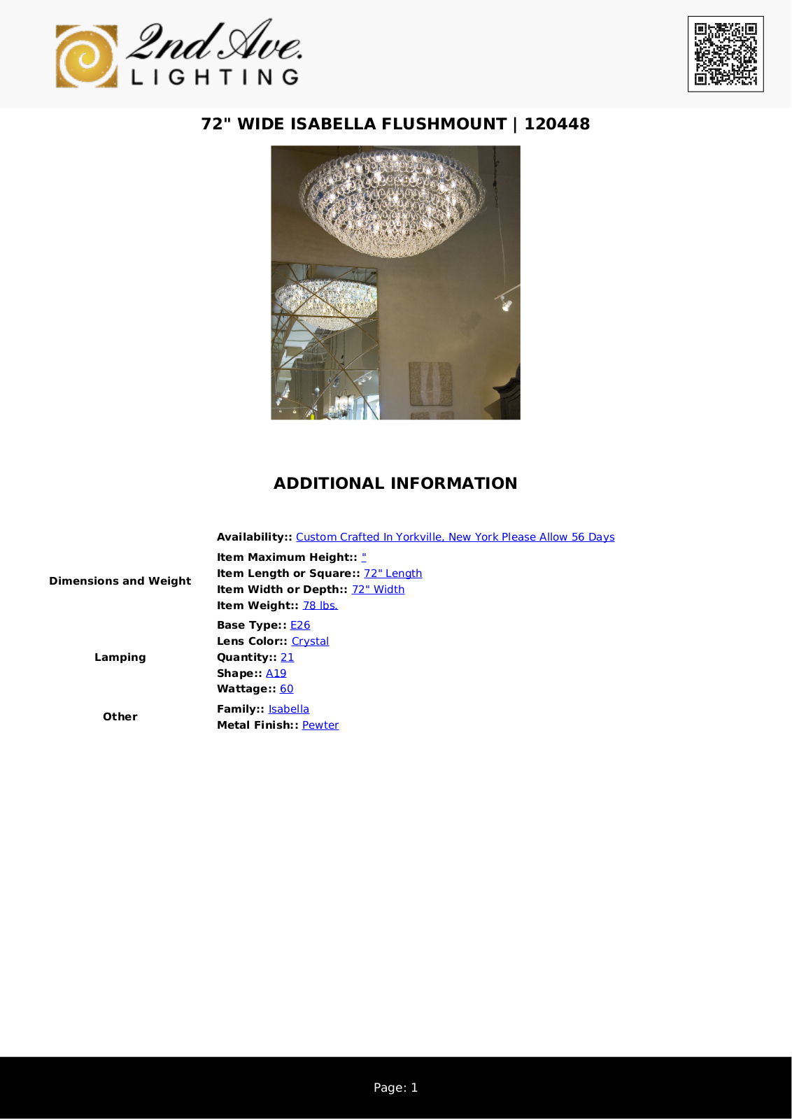 2nd Ave Design W008326120 Specifications - ManualMachine.com