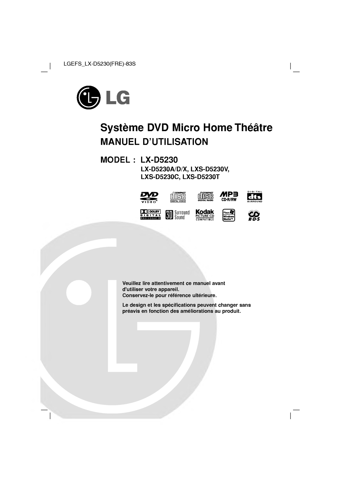 LG LX-D5230D User Manual