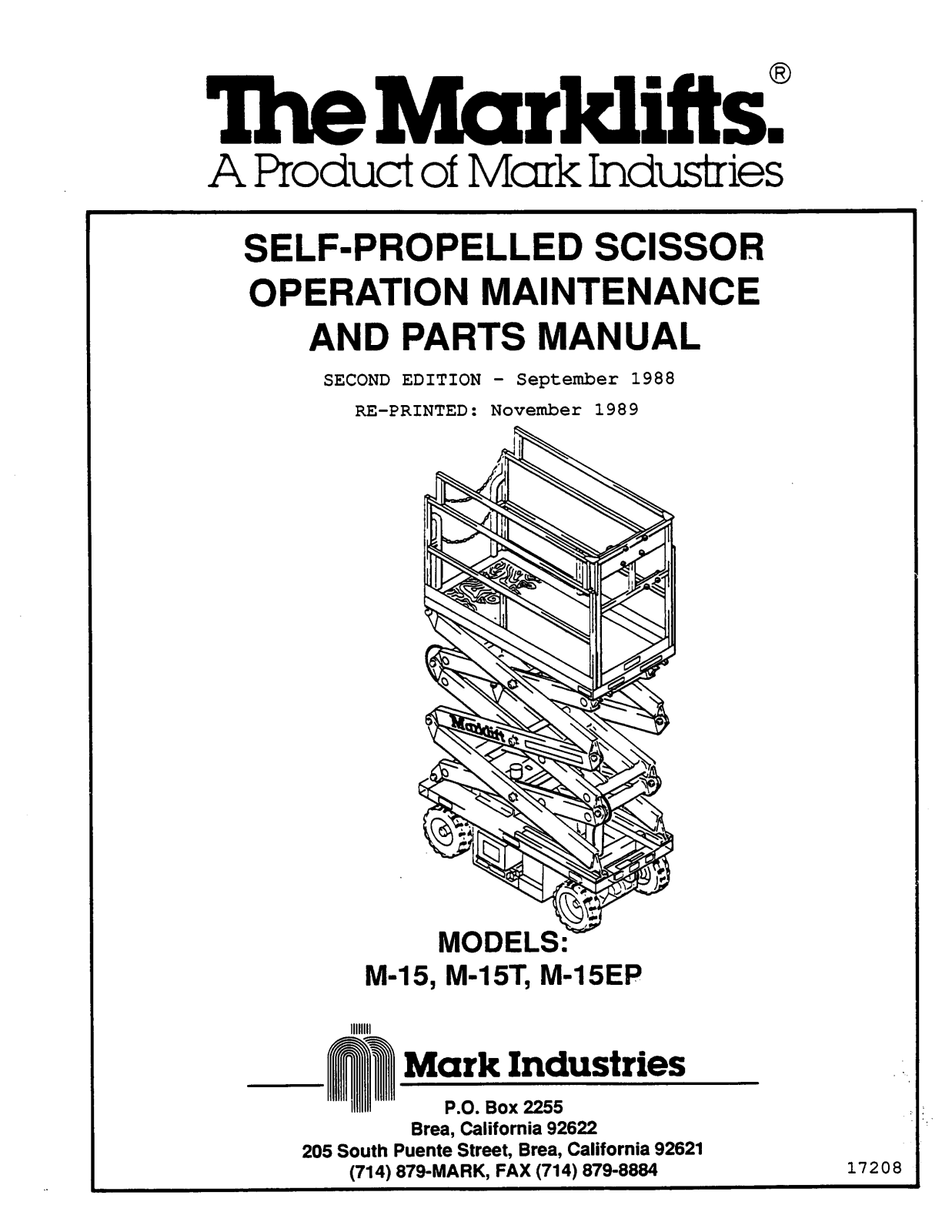 Marklifts M-15, M-15T, M-15ЕР Operator's Manual - ManualMachine.com
