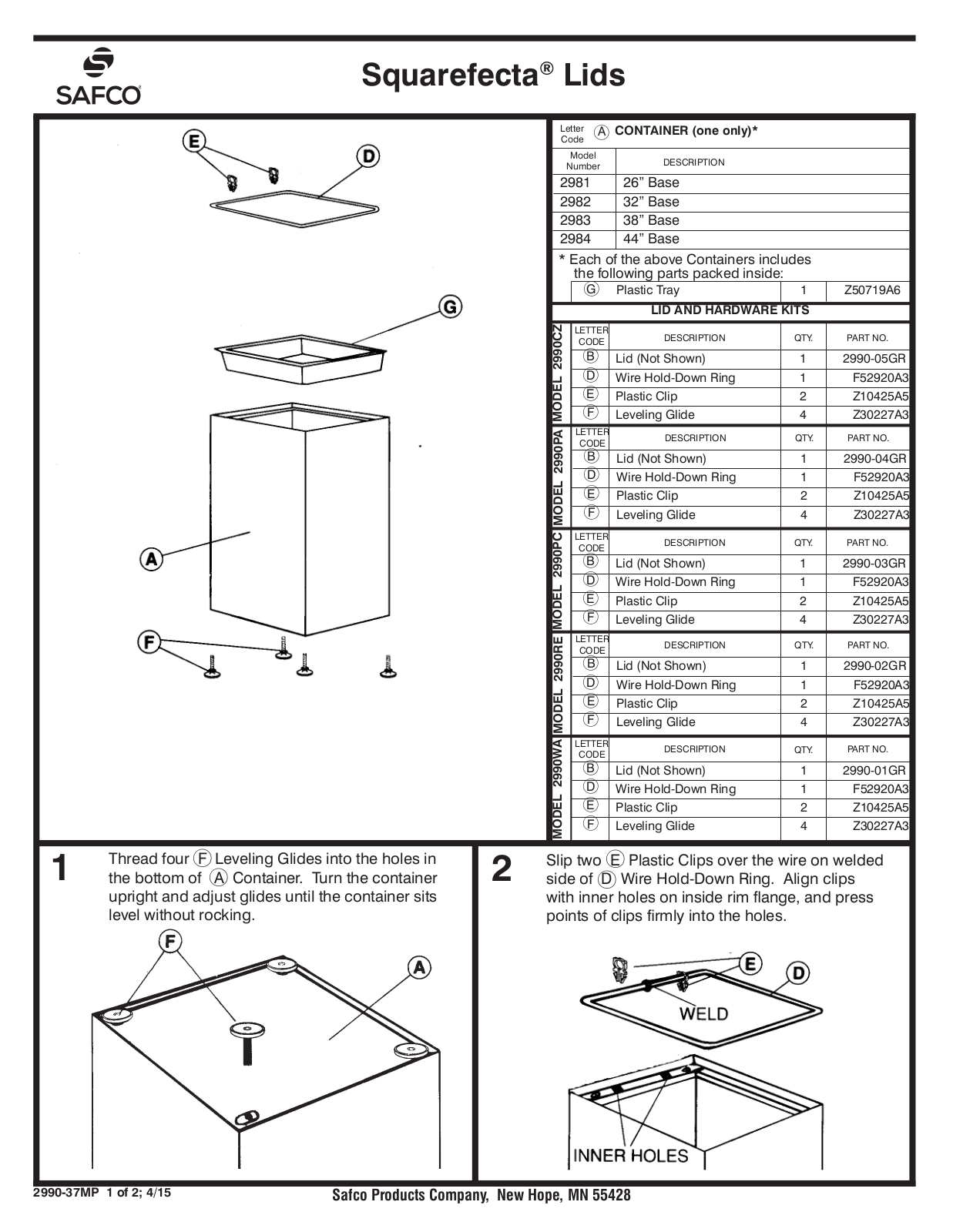 Safco 2990RE, 2990PA, 2990CZ, 2990WA, 2990PC Assembly Guide