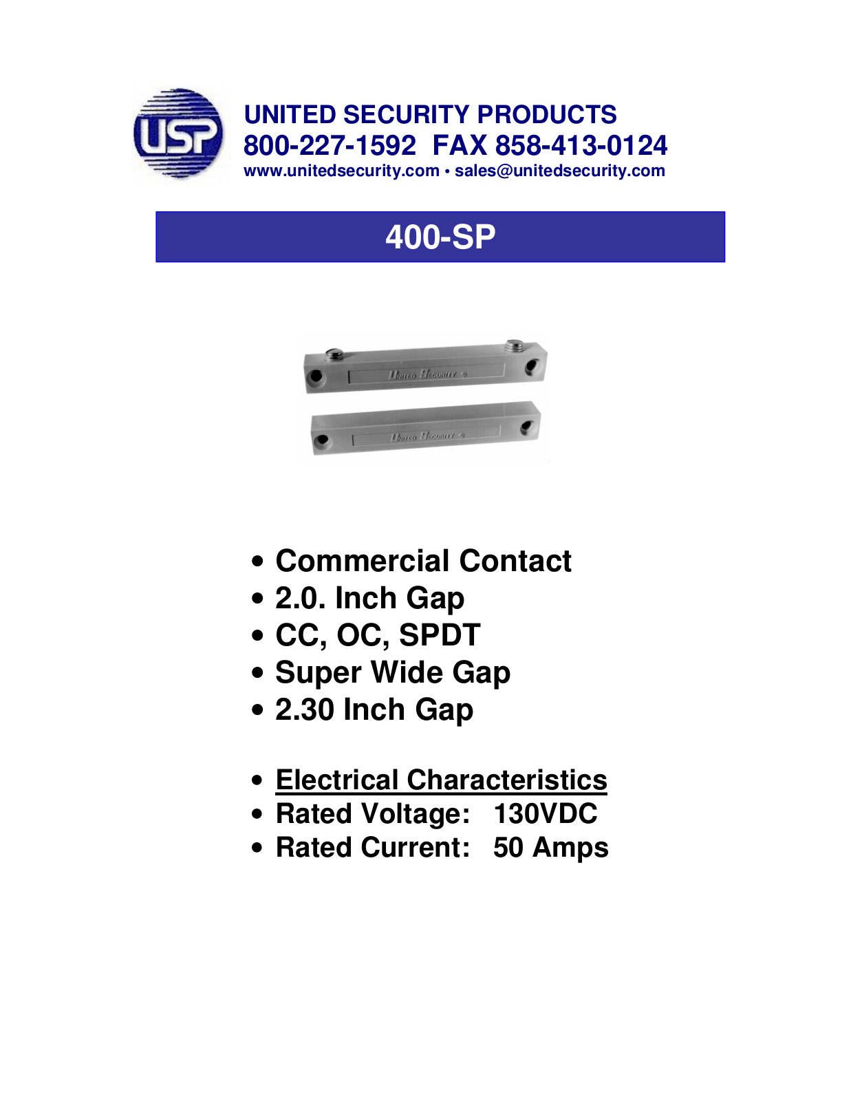 United Security Products 400-SP Specsheet