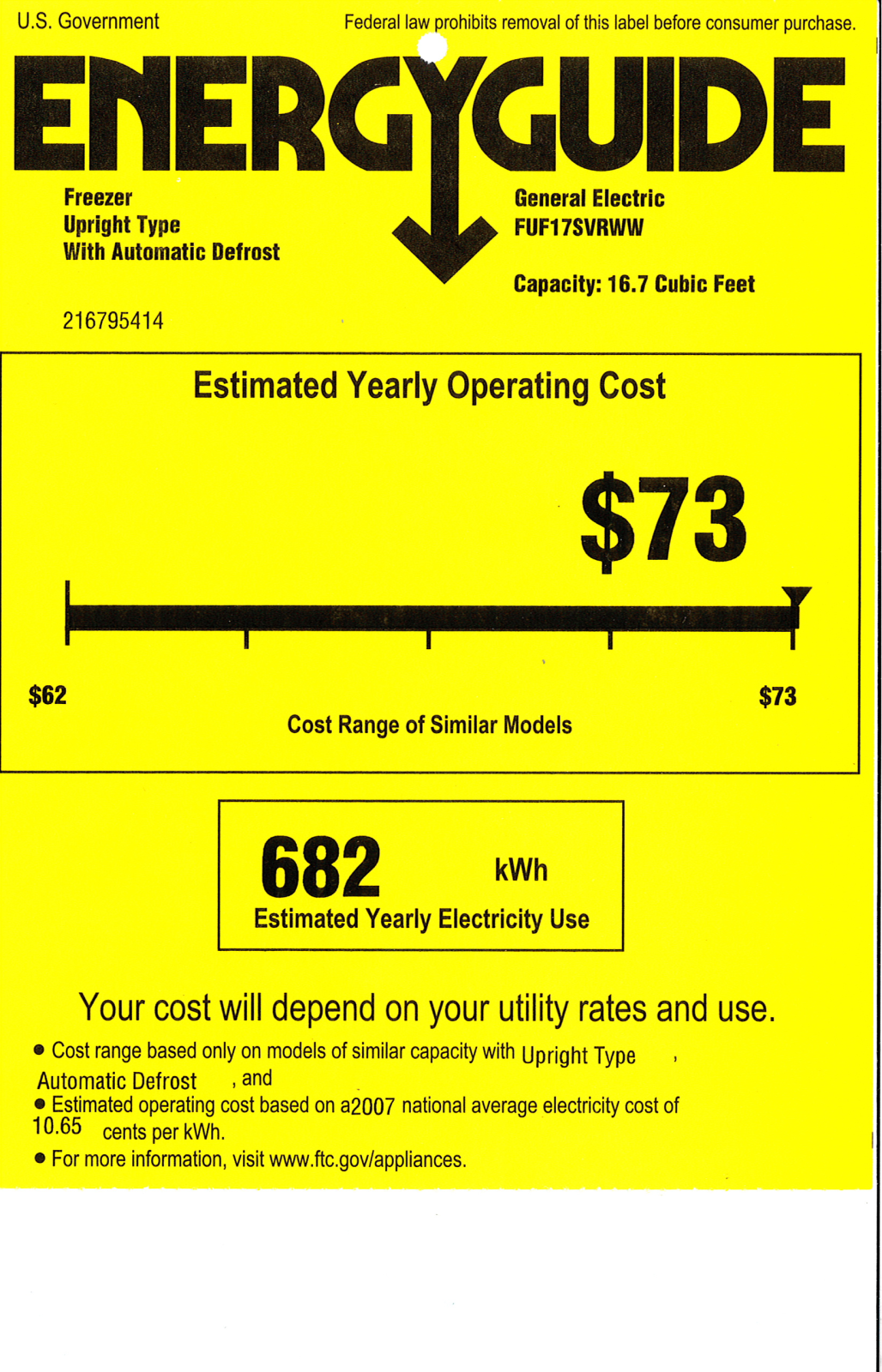 General Electric FUF17SVRWW User Manual