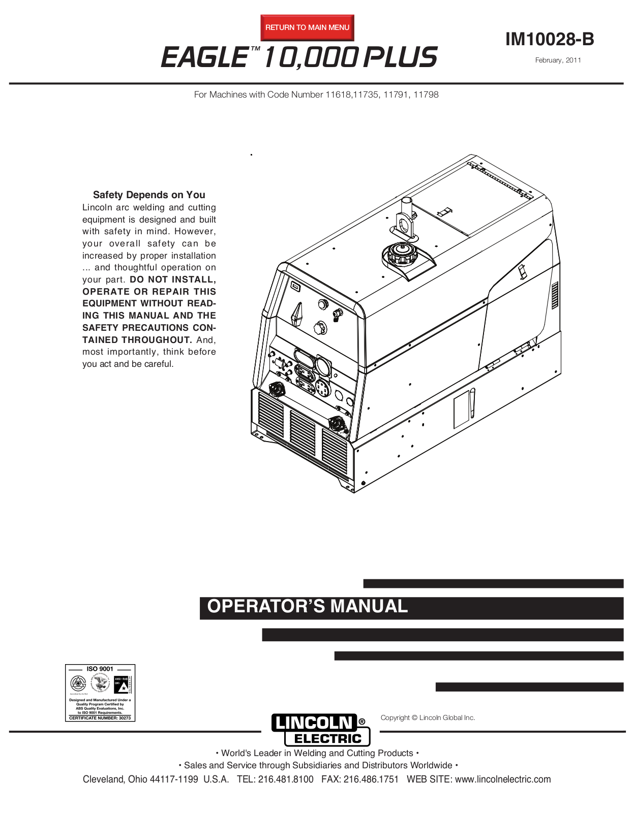 Lincoln Electric EAGLETM 10 User Manual