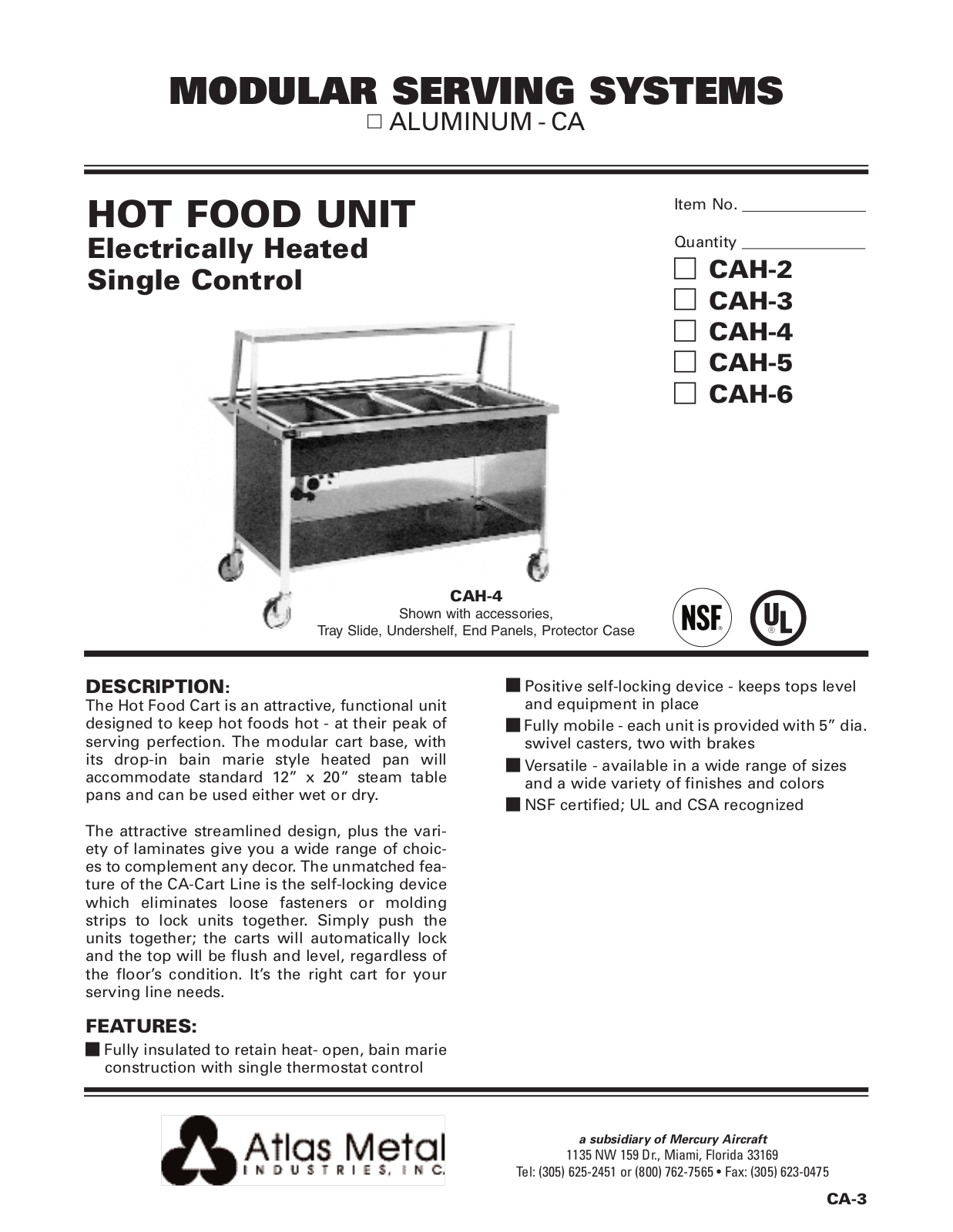 Atlas Metal CAH-3 Specifications