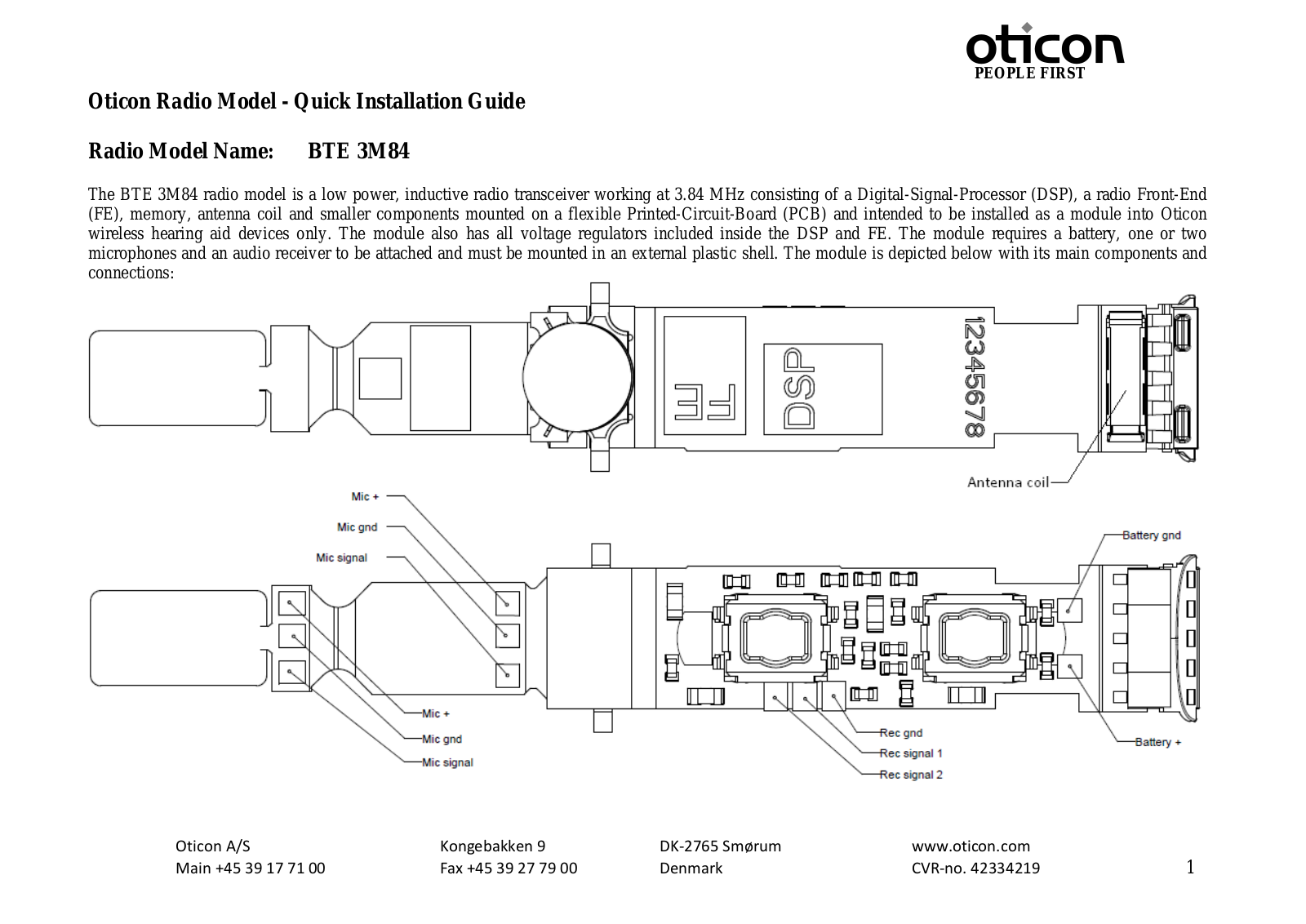 Oticon A S FUBTE03 Installation guide