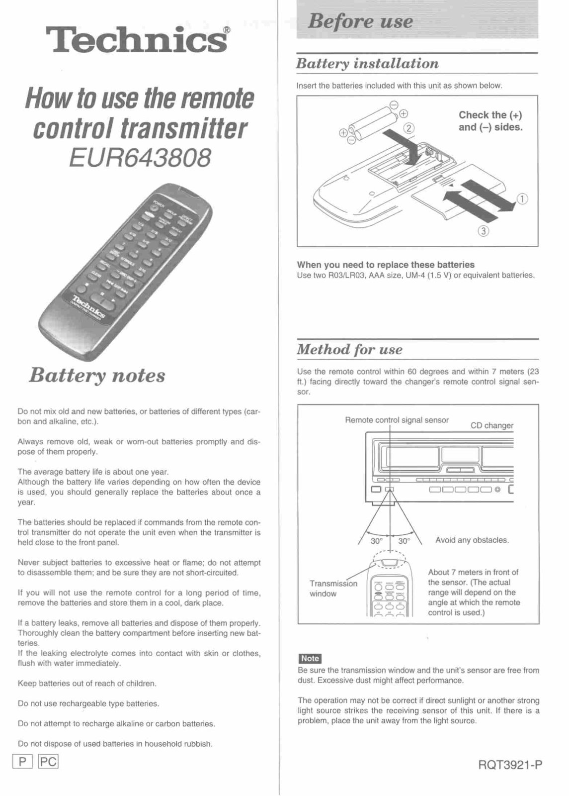 Panasonic EUR643808 User Manual