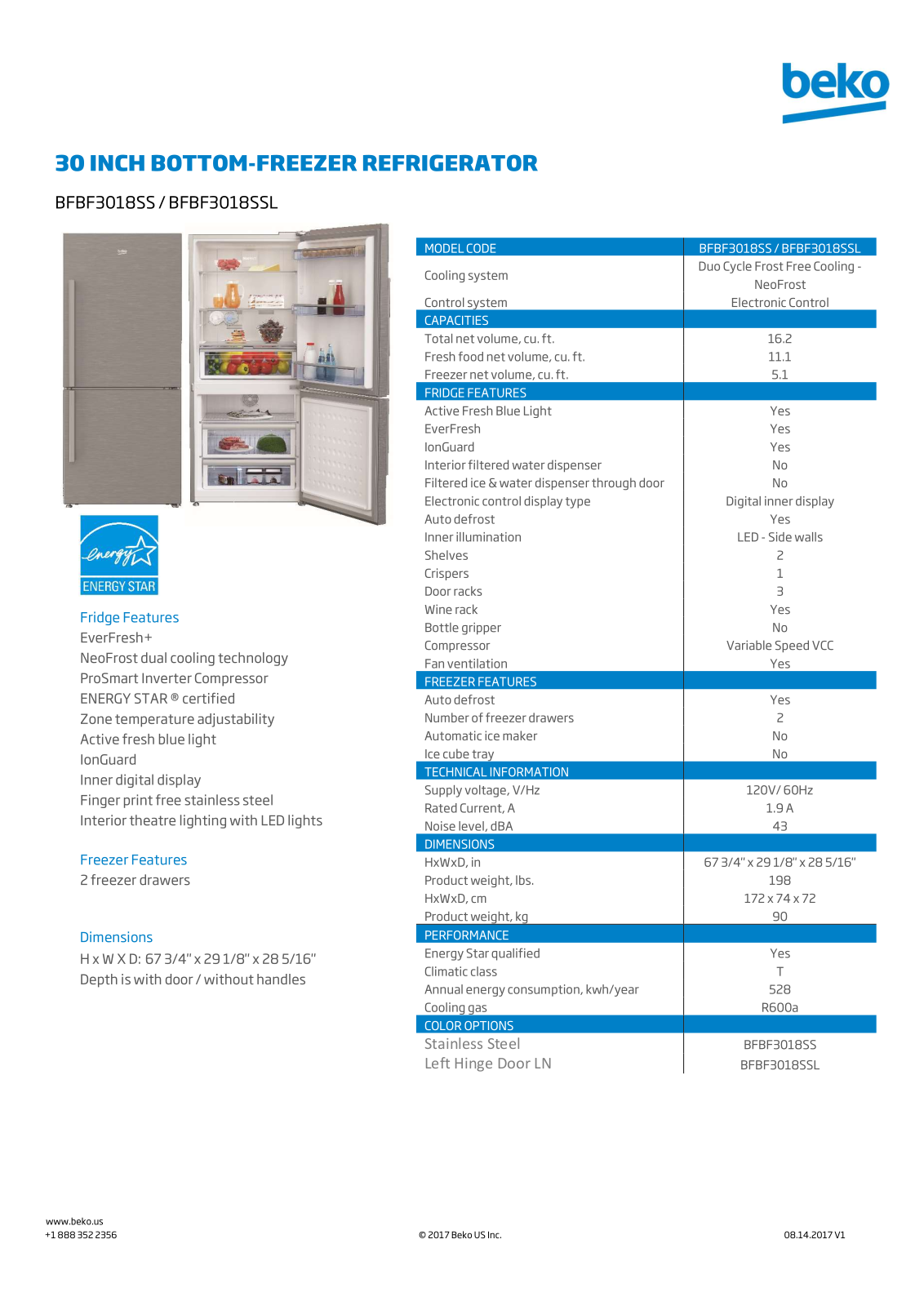 Beko BFBF3018SS, BFBF3018SSL Specification