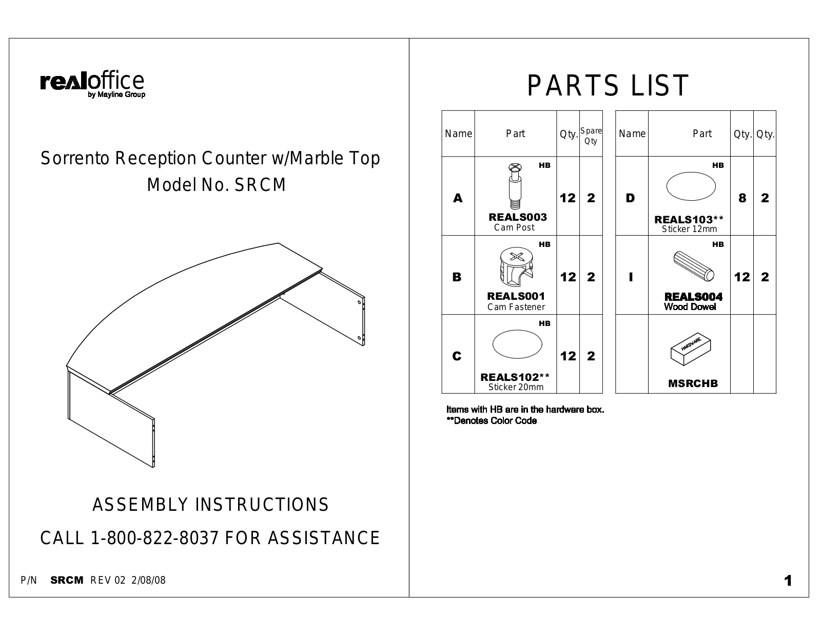 Mayline Reception Counter w-Marble Top Sorrento User Manual