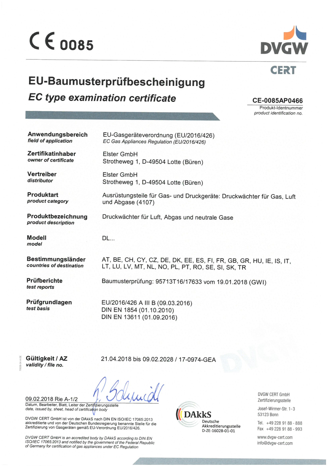 DVGW CE-0085AP0466 Service Manual