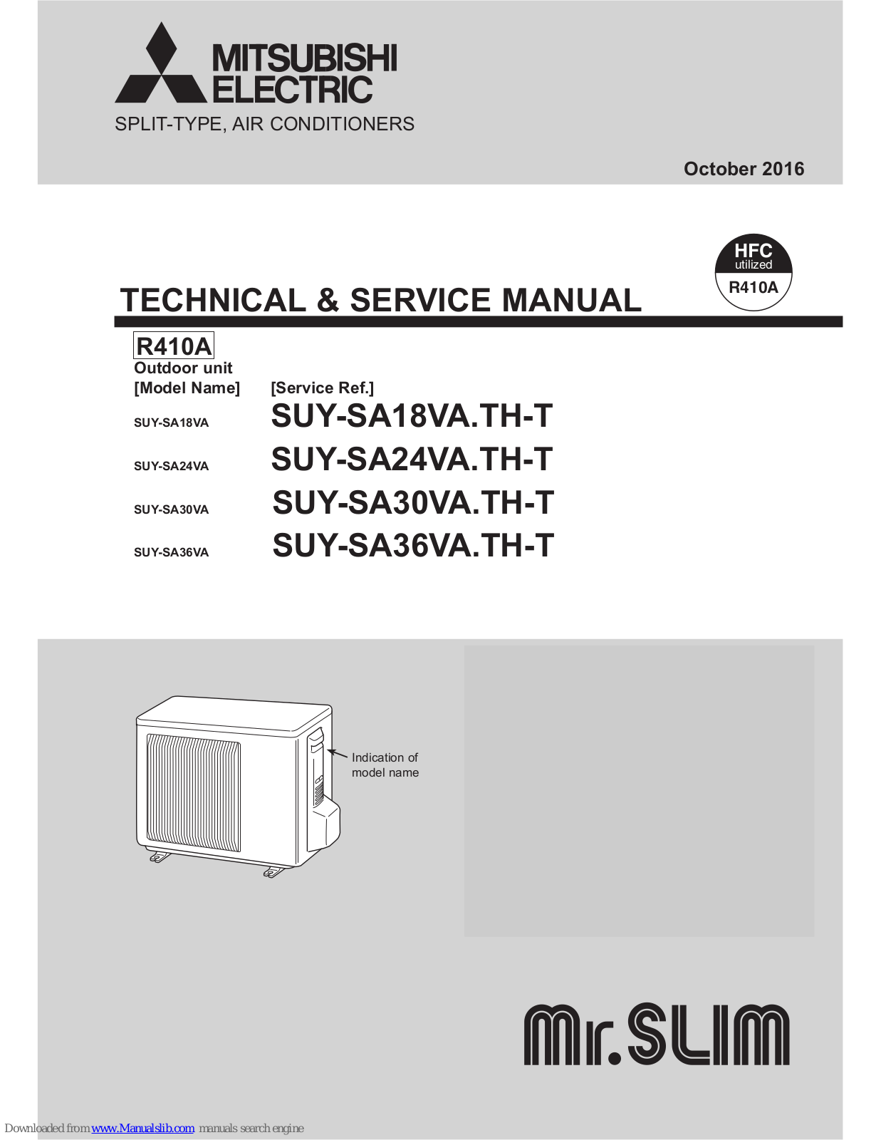 Mitsubishi Electric SUY-SA18VA.TH-T, SUY-SA24VA.TH-T, SUY-SA30VA.TH-T, SUY-SA36VA.TH-T Service Manual