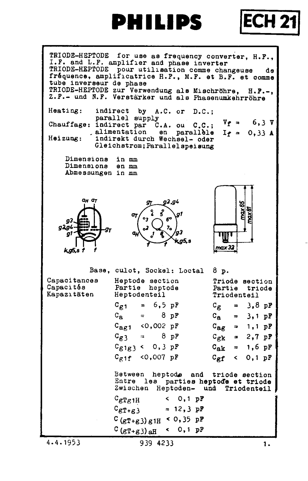 Datasheet TUBE ECH21 Datasheet (FREI) - ManualMachine.com