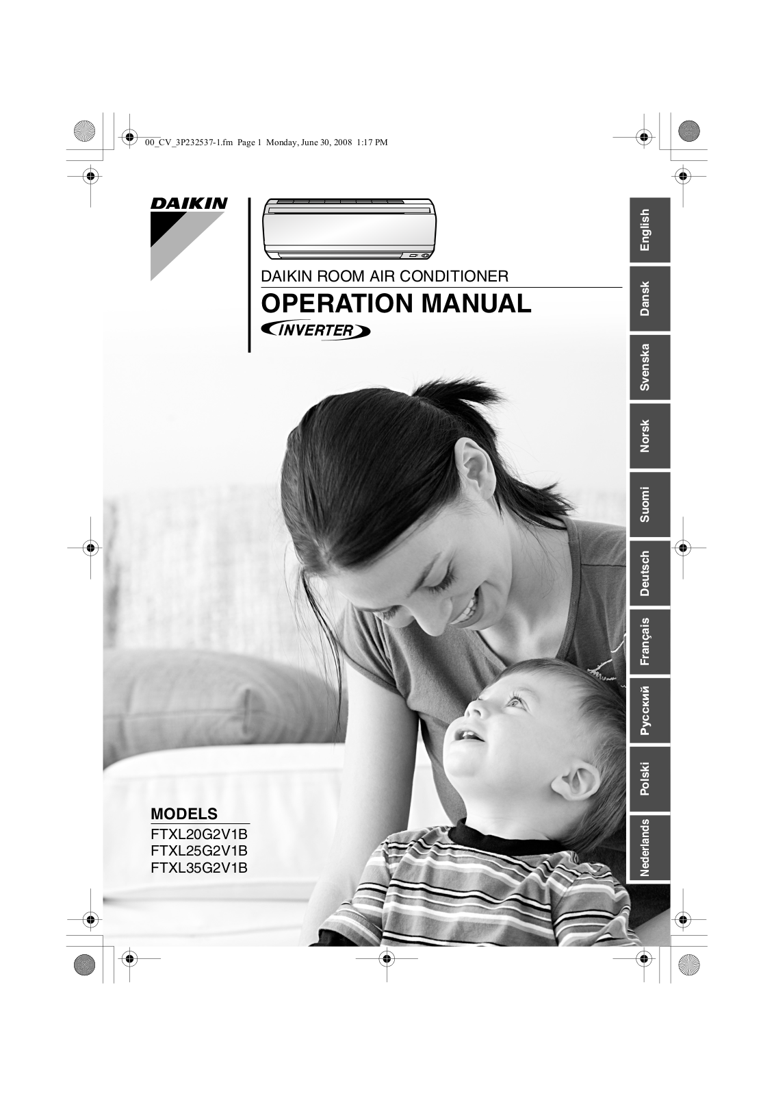 Daikin FTXL35G/RXL35G Air Conditioner user guide manual