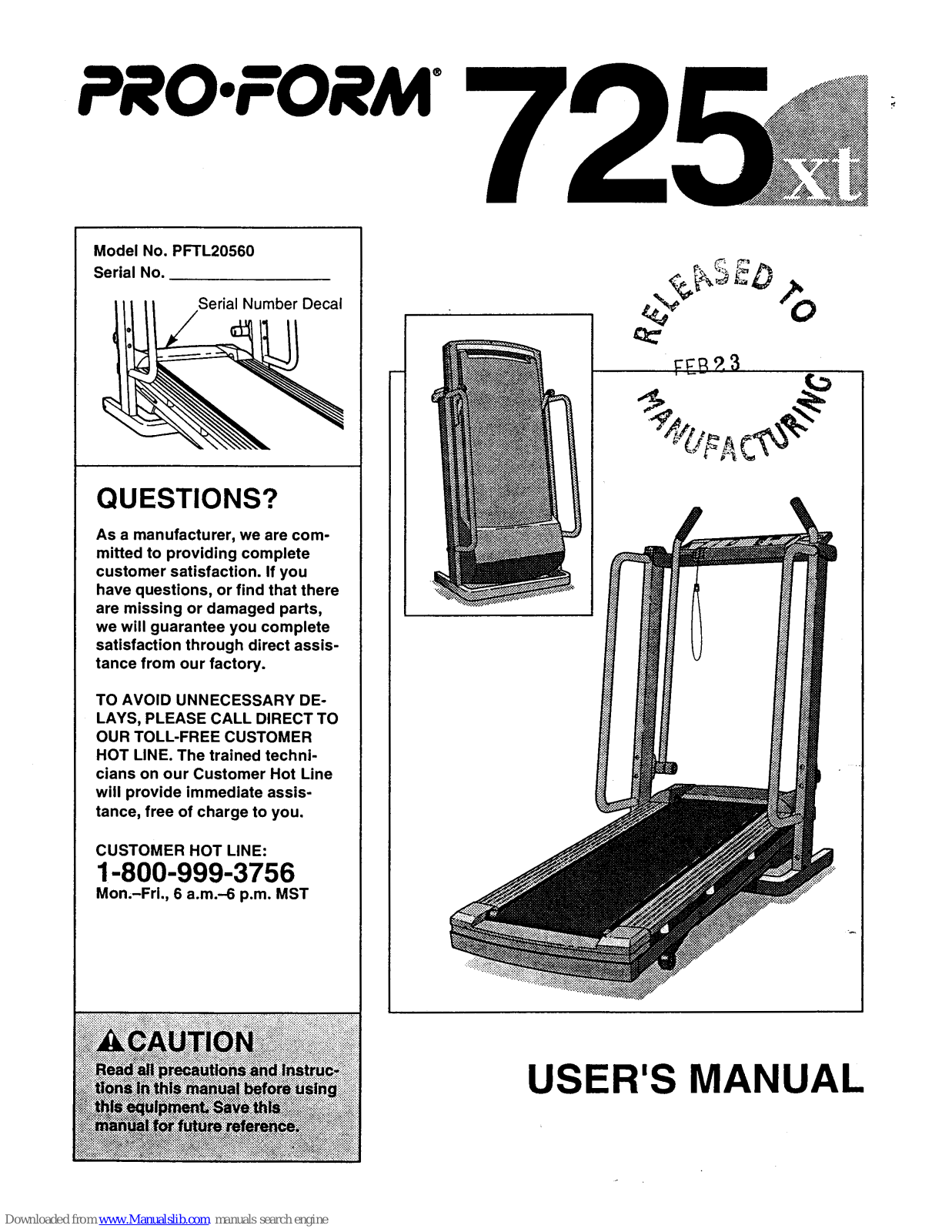 Pro-Form 725 Xt, PFTL20560 User Manual