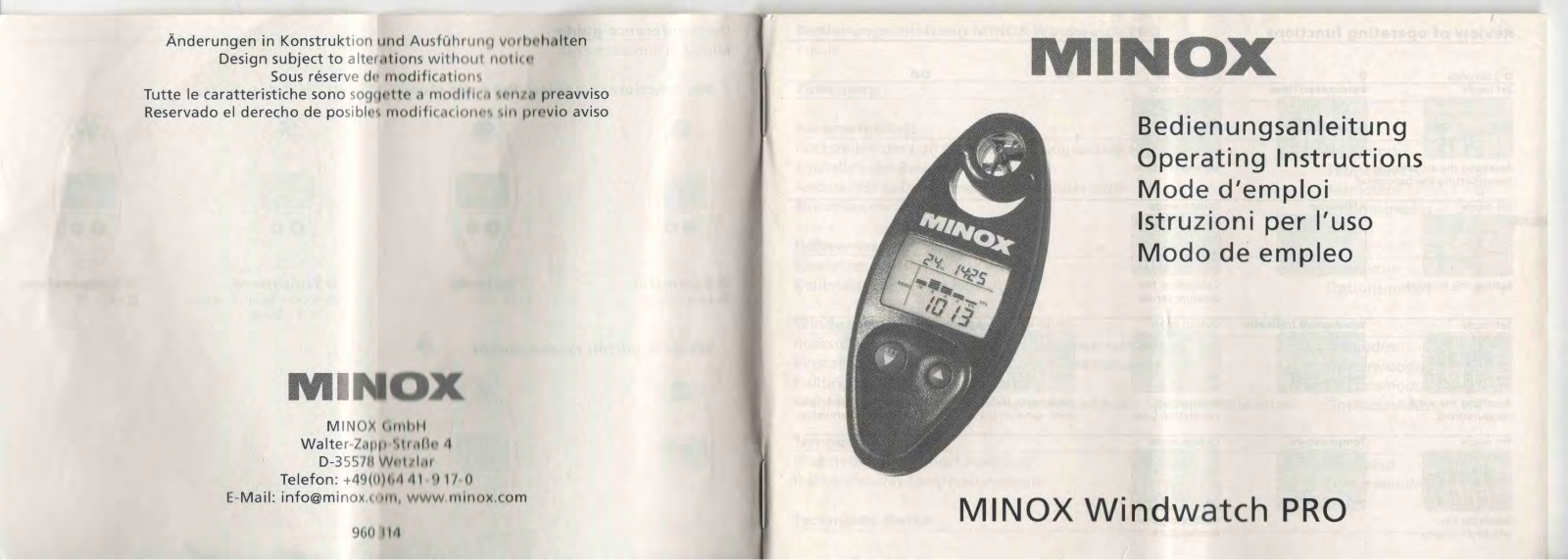 MINOX WINDWATCH PRO User Manual