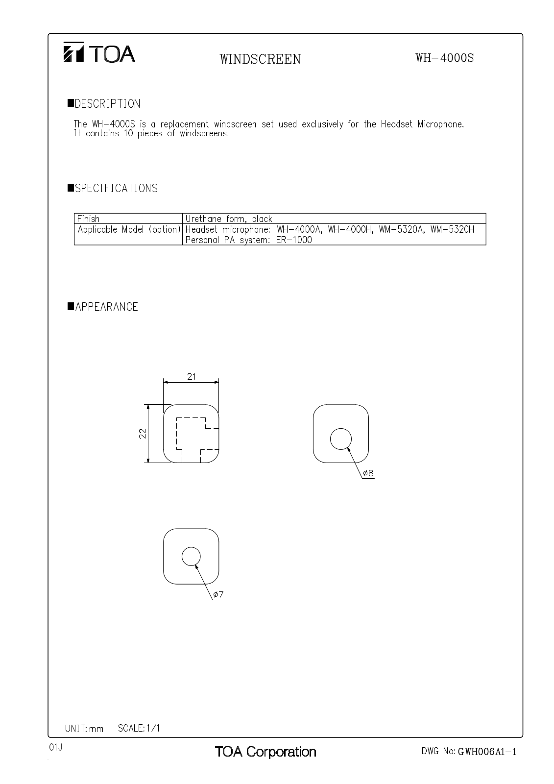 TOA WH-4000S User Manual