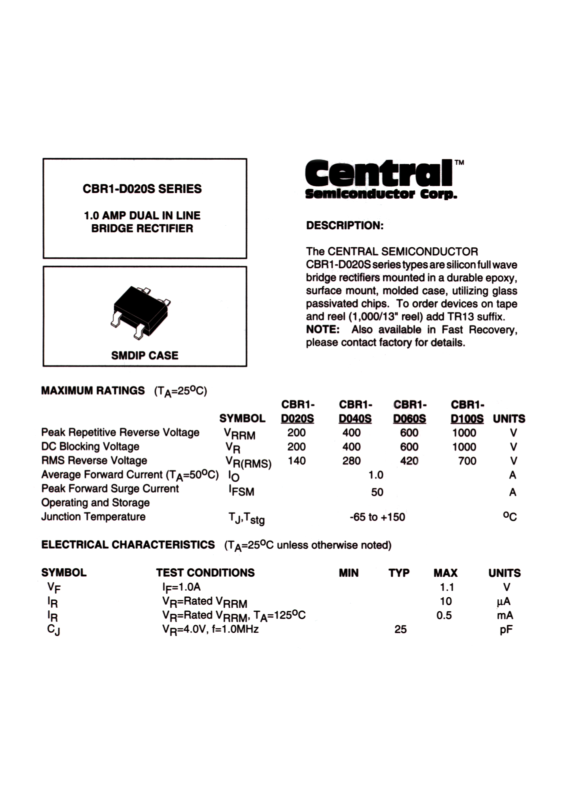 CENTR CBR10D100S, CBR10D060S, CBR10D040S, CBR10D020S Datasheet