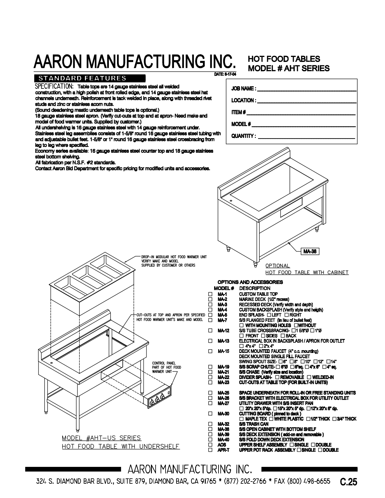 Aaron Manufacturing AHT-3236-US User Manual