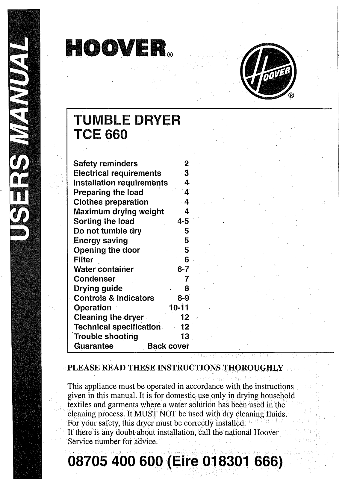 Hoover TCE 660 User Manual