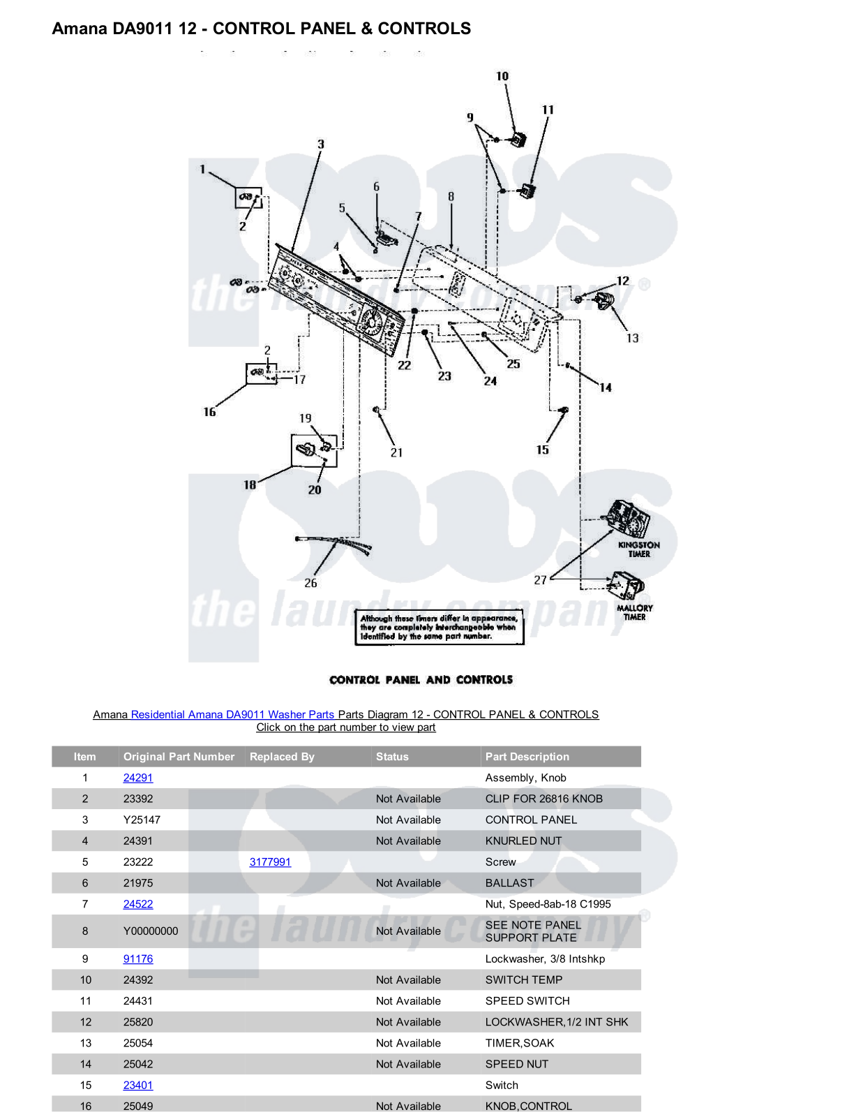 Amana DA9011 Parts Diagram