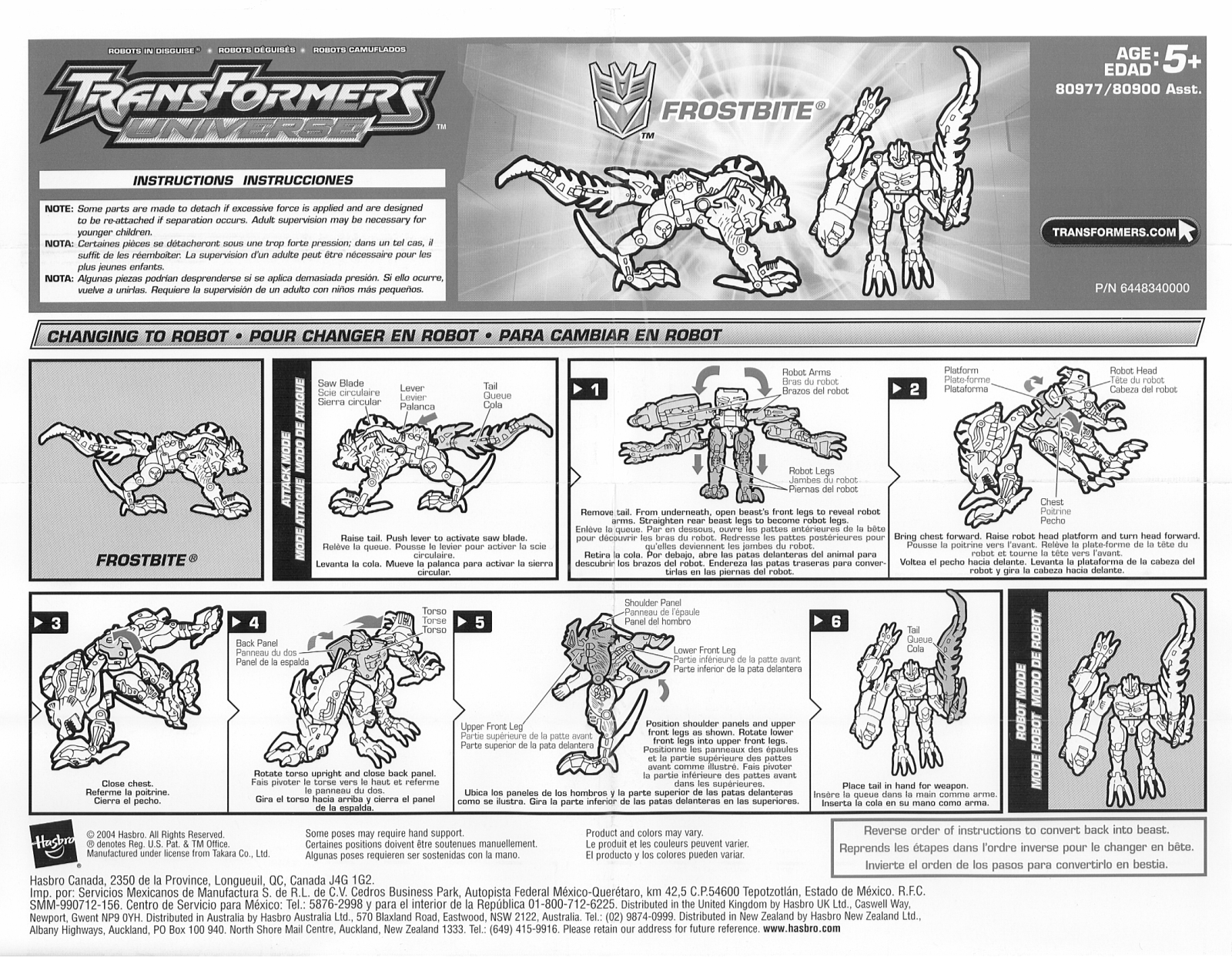 HASBRO Transformers Universe Frostbite User Manual