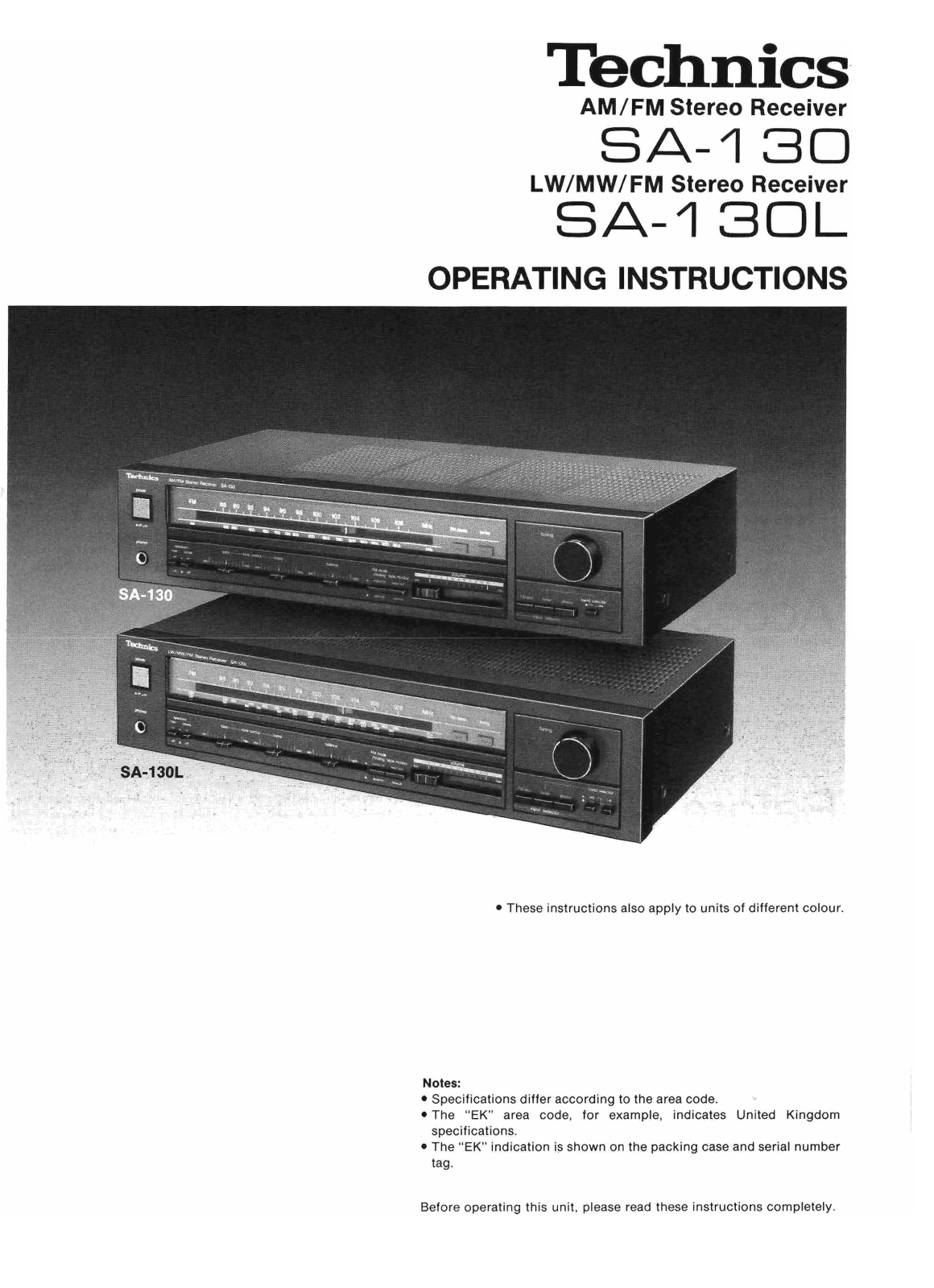 Technics SA-130 Owners Manual